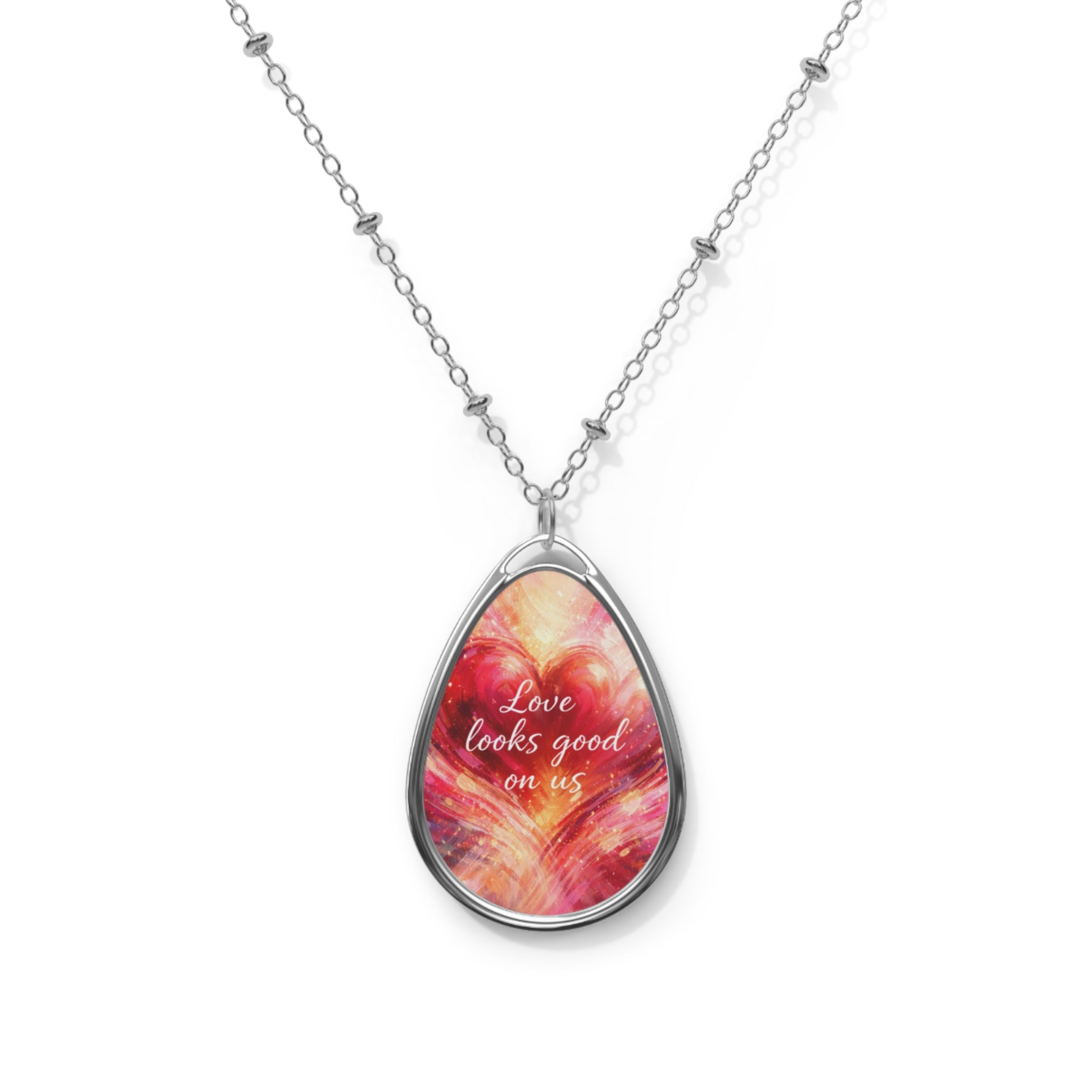 Oval Pendant Necklace Love Looks Good On Us Heart Art Jewelry