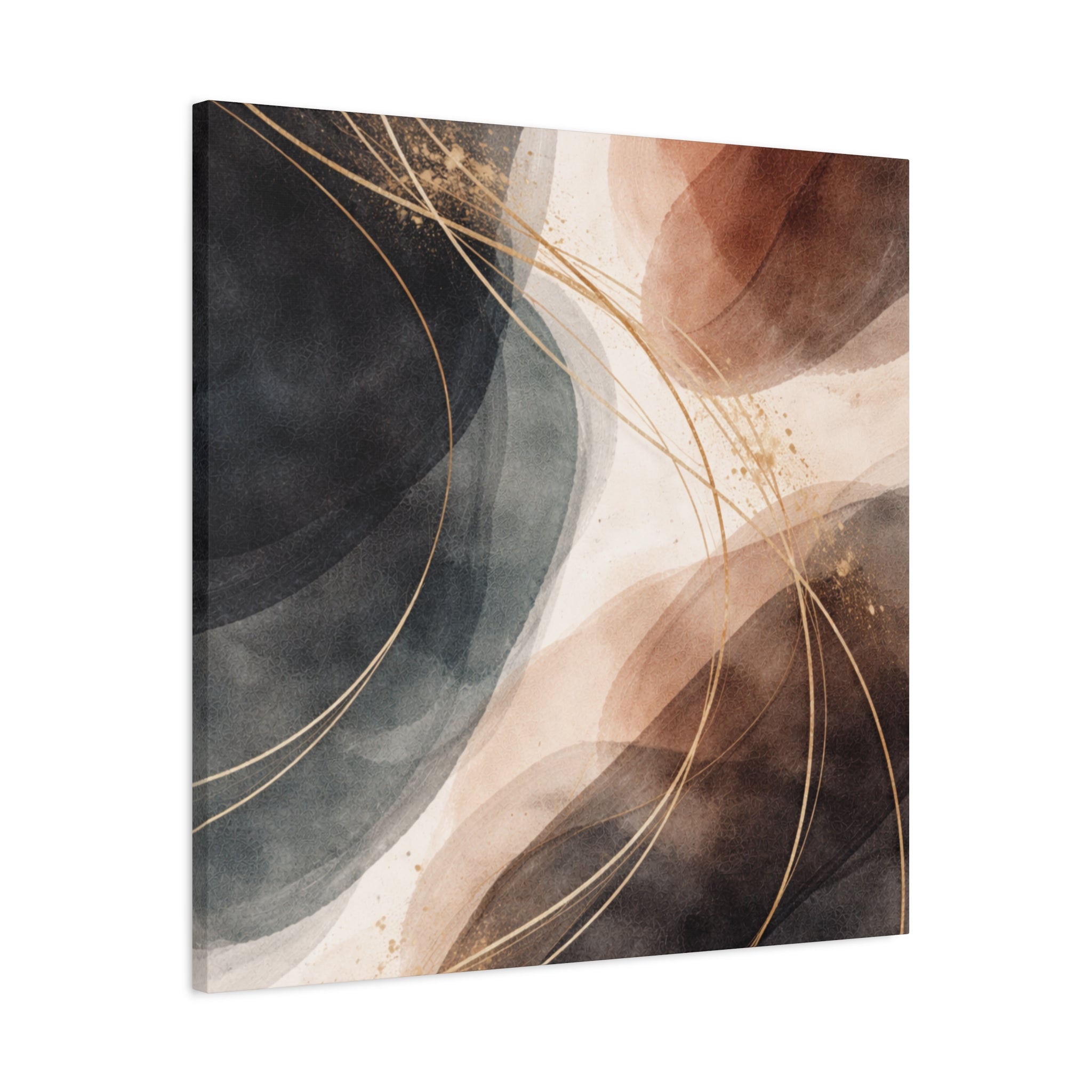 Abstract Earth Tones Matte Canvas Wall Art Modern Gold Line Accent