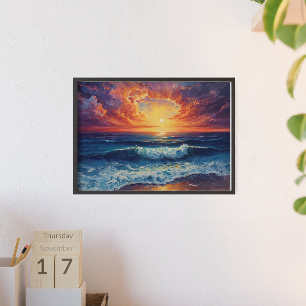 Sunset Ocean Vibrant Seascape Framed Poster
