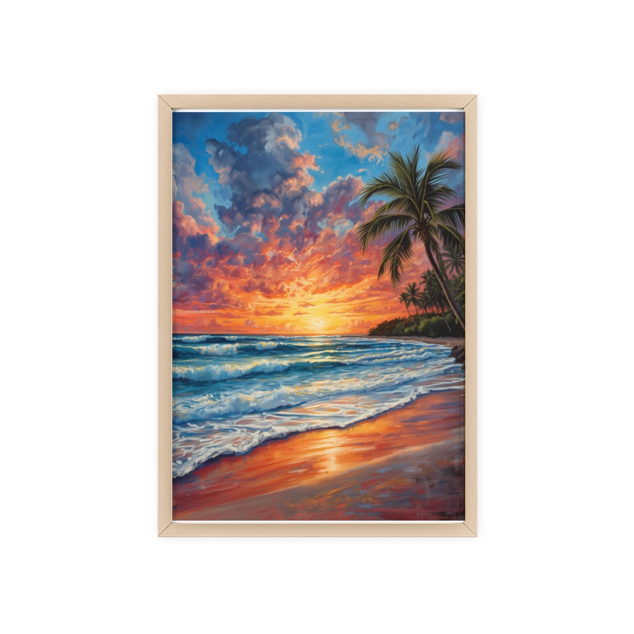 Tropical Sunset Beach Poster Framed
