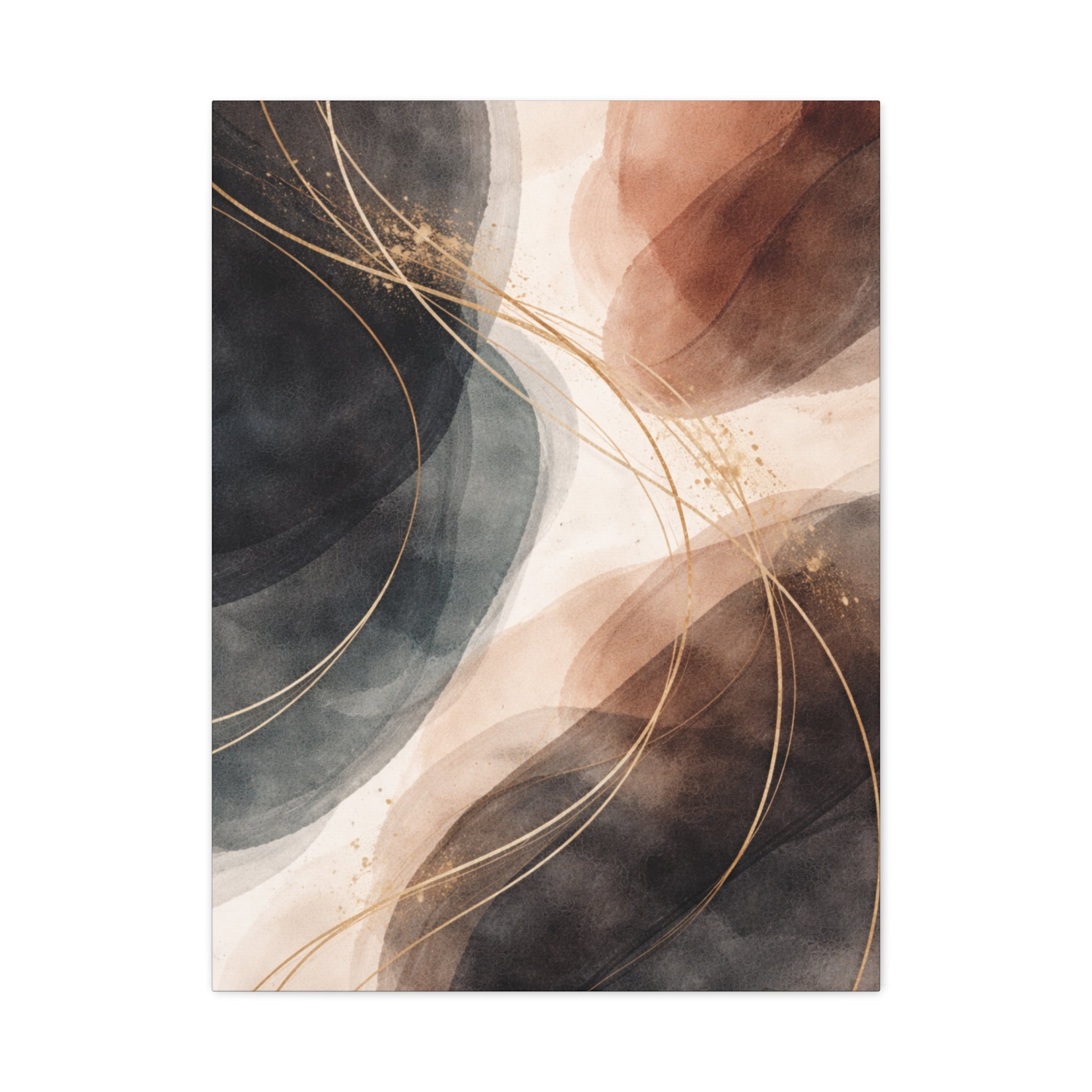 Abstract Earth Tones Matte Canvas Wall Art Modern Gold Line Accent