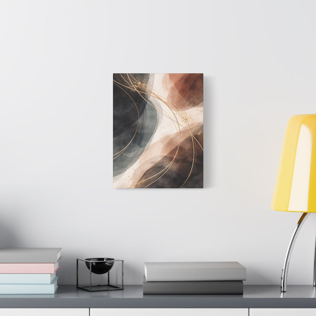 Abstract Earth Tones Matte Canvas Wall Art Modern Gold Line Accent