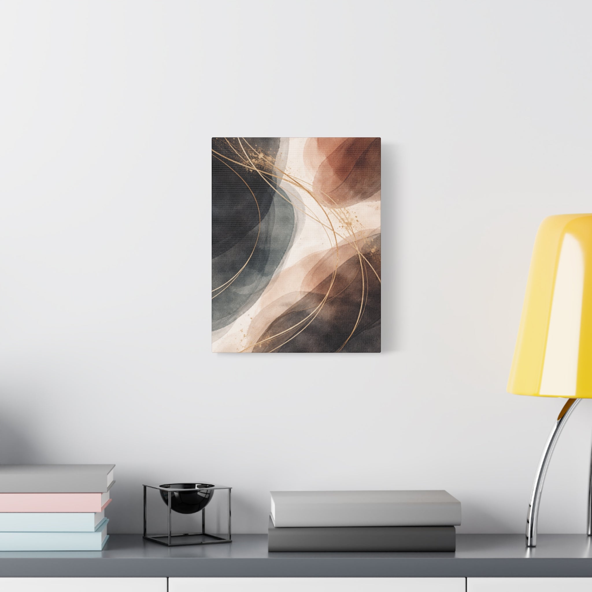 Abstract Earth Tones Matte Canvas Wall Art Modern Gold Line Accent