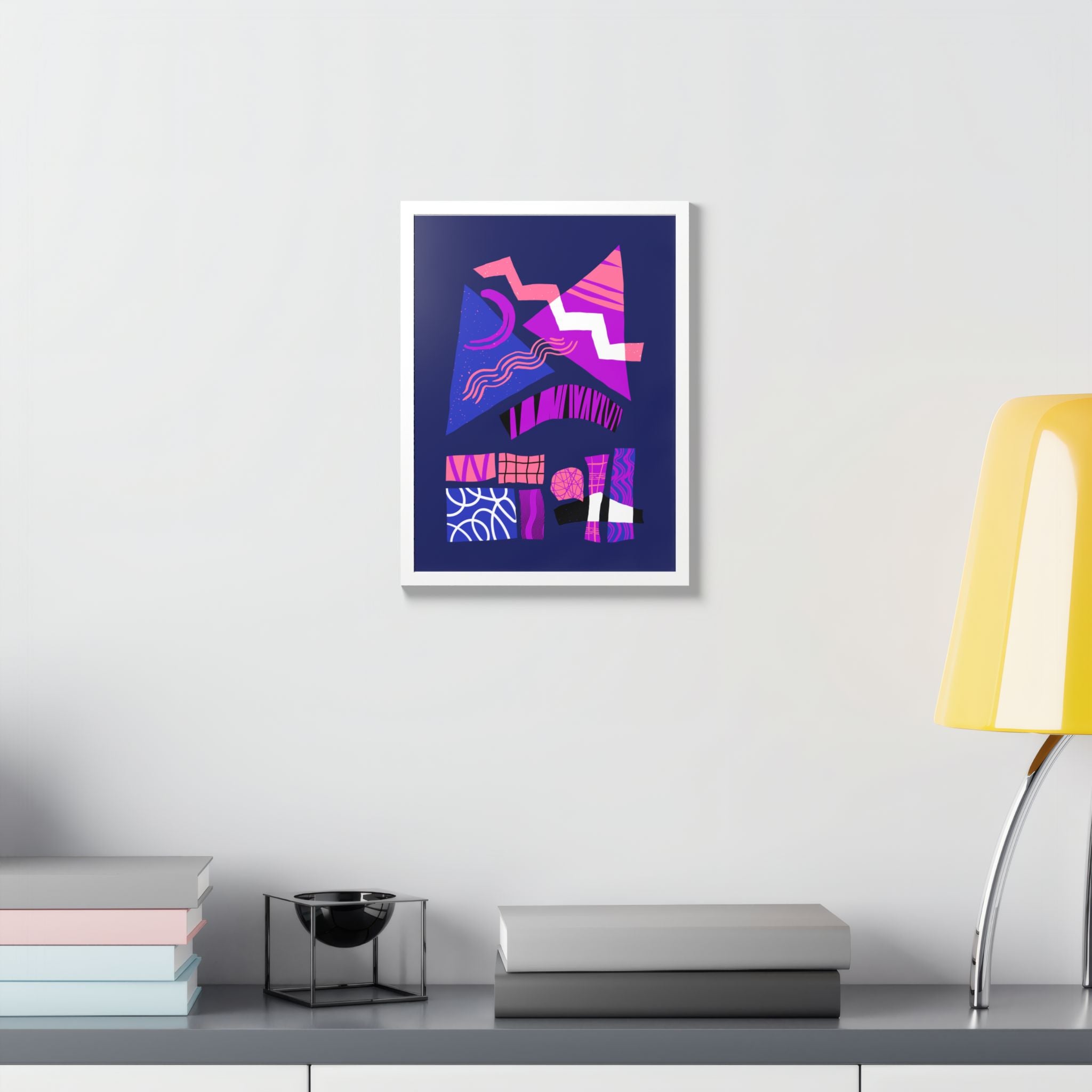 Abstract Geometric Framed Poster — Pink & Purple Modern Wall Art
