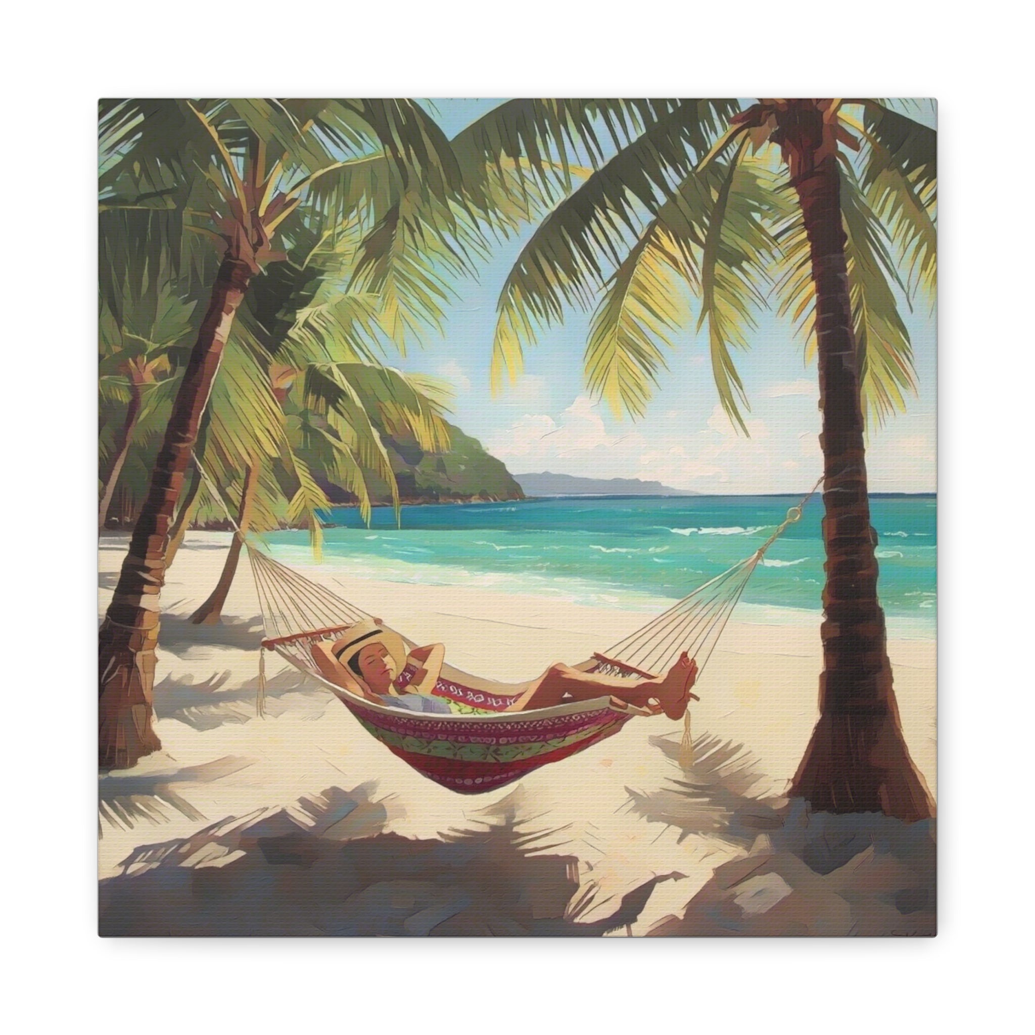 Tropical Beach Hammock Canvas Wall Art