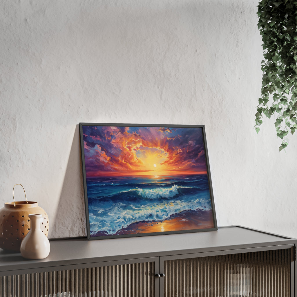 Sunset Ocean Vibrant Seascape Framed Poster