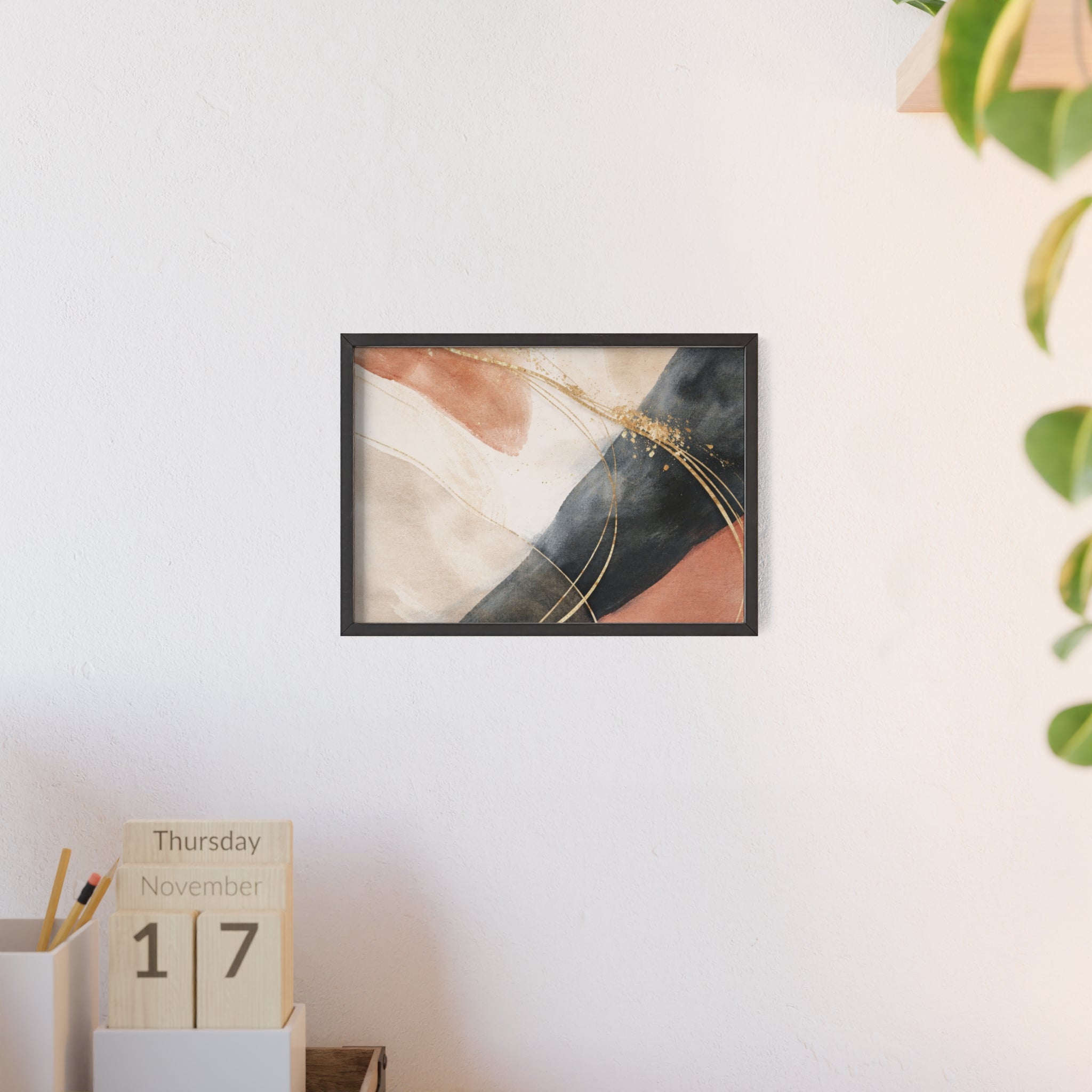 Abstract Gold Arc Framed Poster Modern Watercolor Wall Art