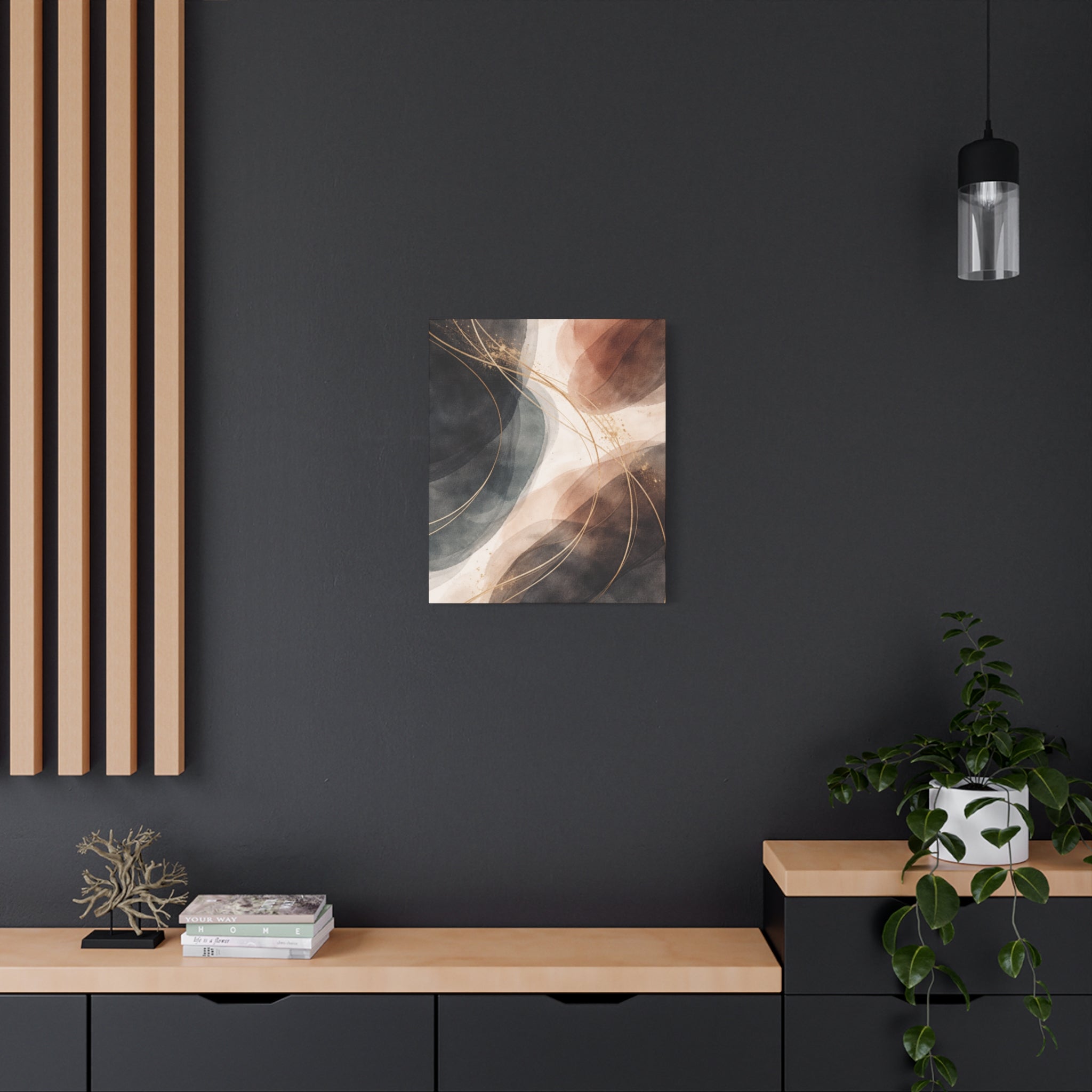 Abstract Earth Tones Matte Canvas Wall Art Modern Gold Line Accent