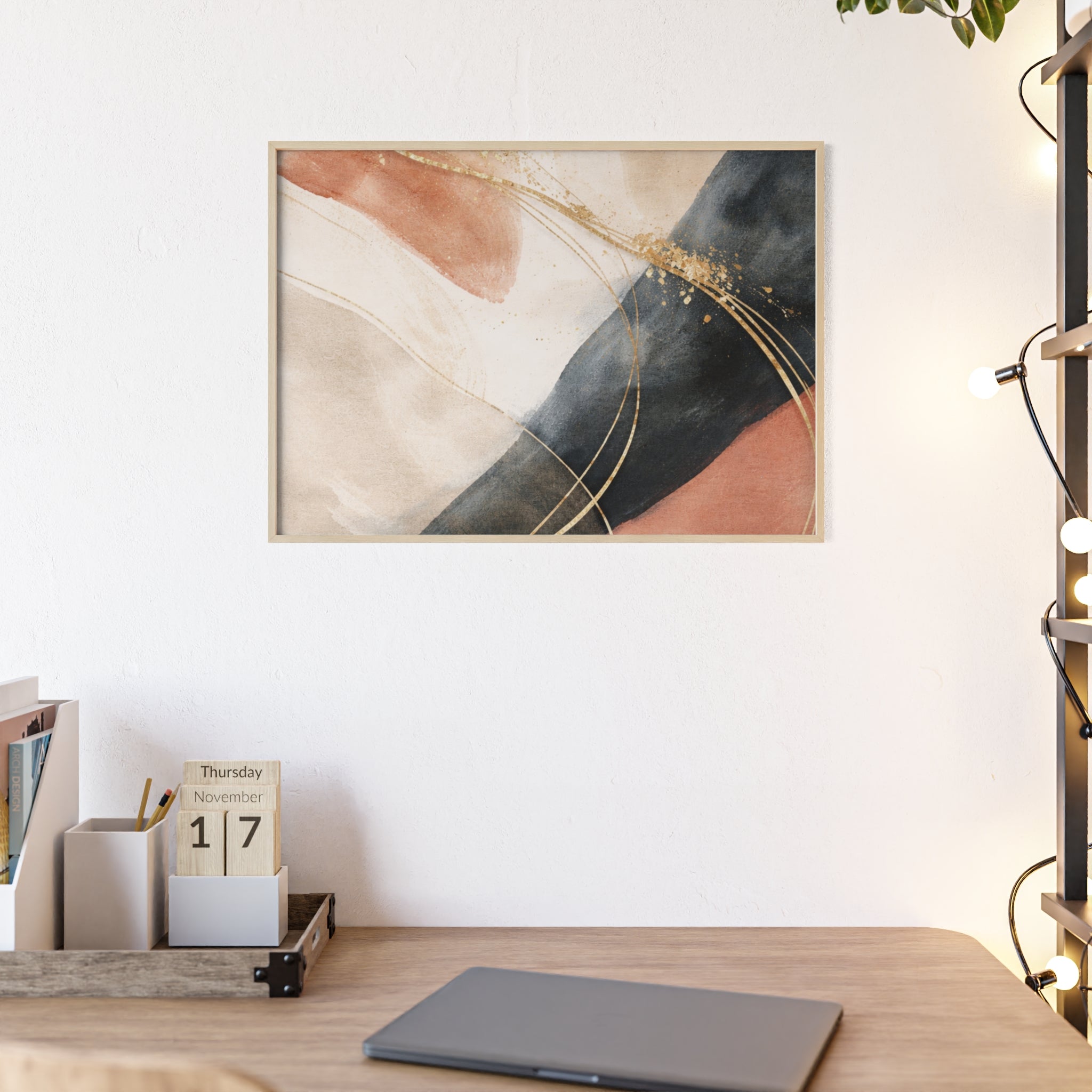 Abstract Gold Arc Framed Poster Modern Watercolor Wall Art