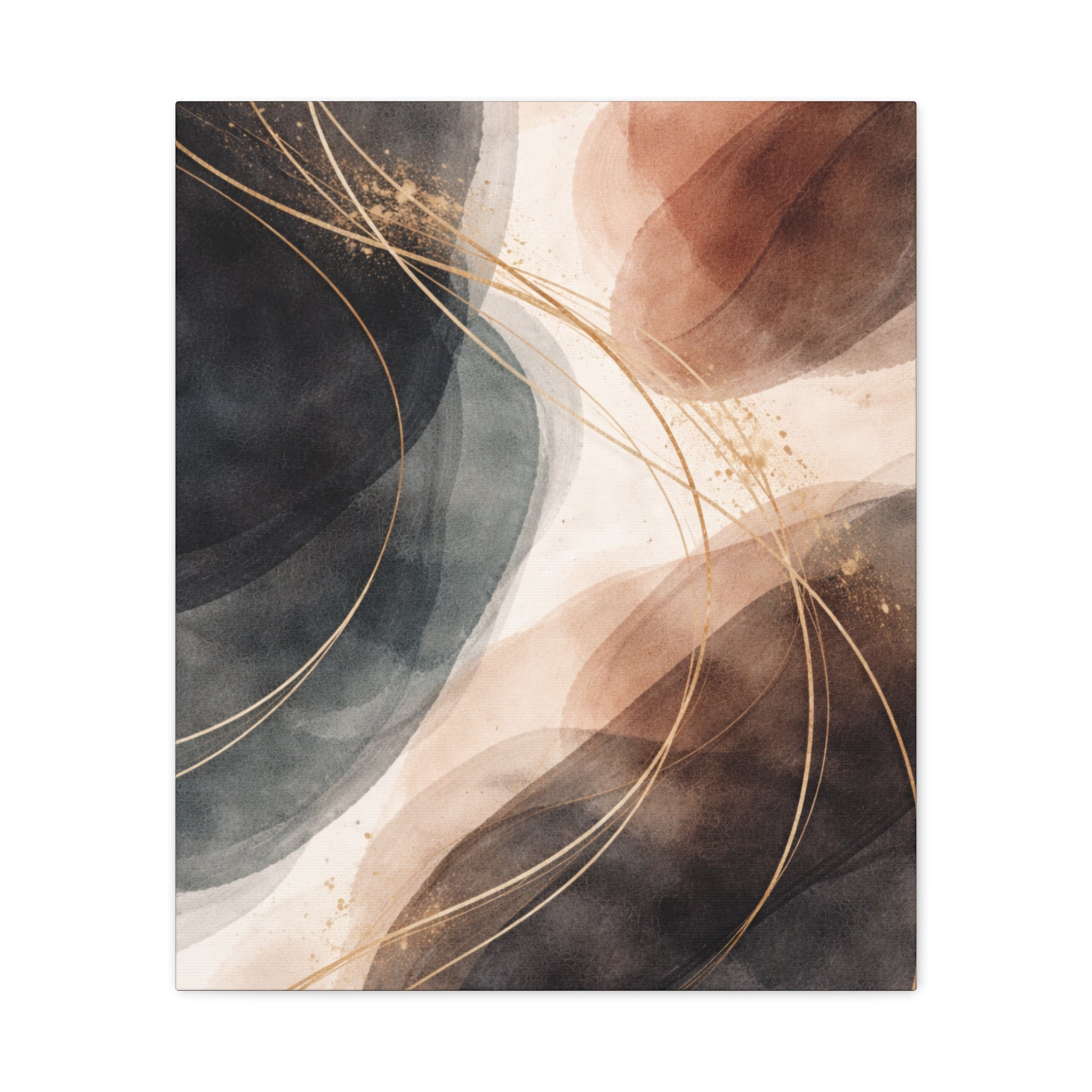 Abstract Earth Tones Matte Canvas Wall Art Modern Gold Line Accent