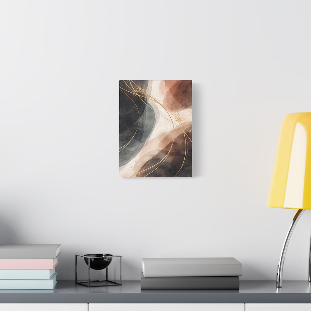 Abstract Earth Tones Matte Canvas Wall Art Modern Gold Line Accent