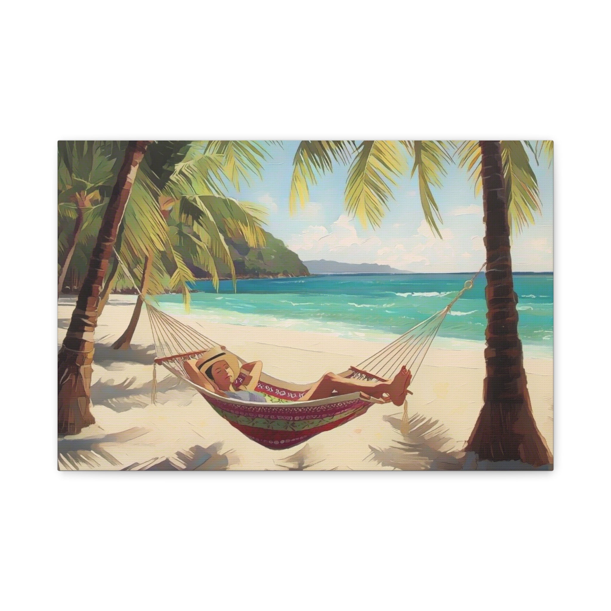 Tropical Beach Hammock Canvas Wall Art