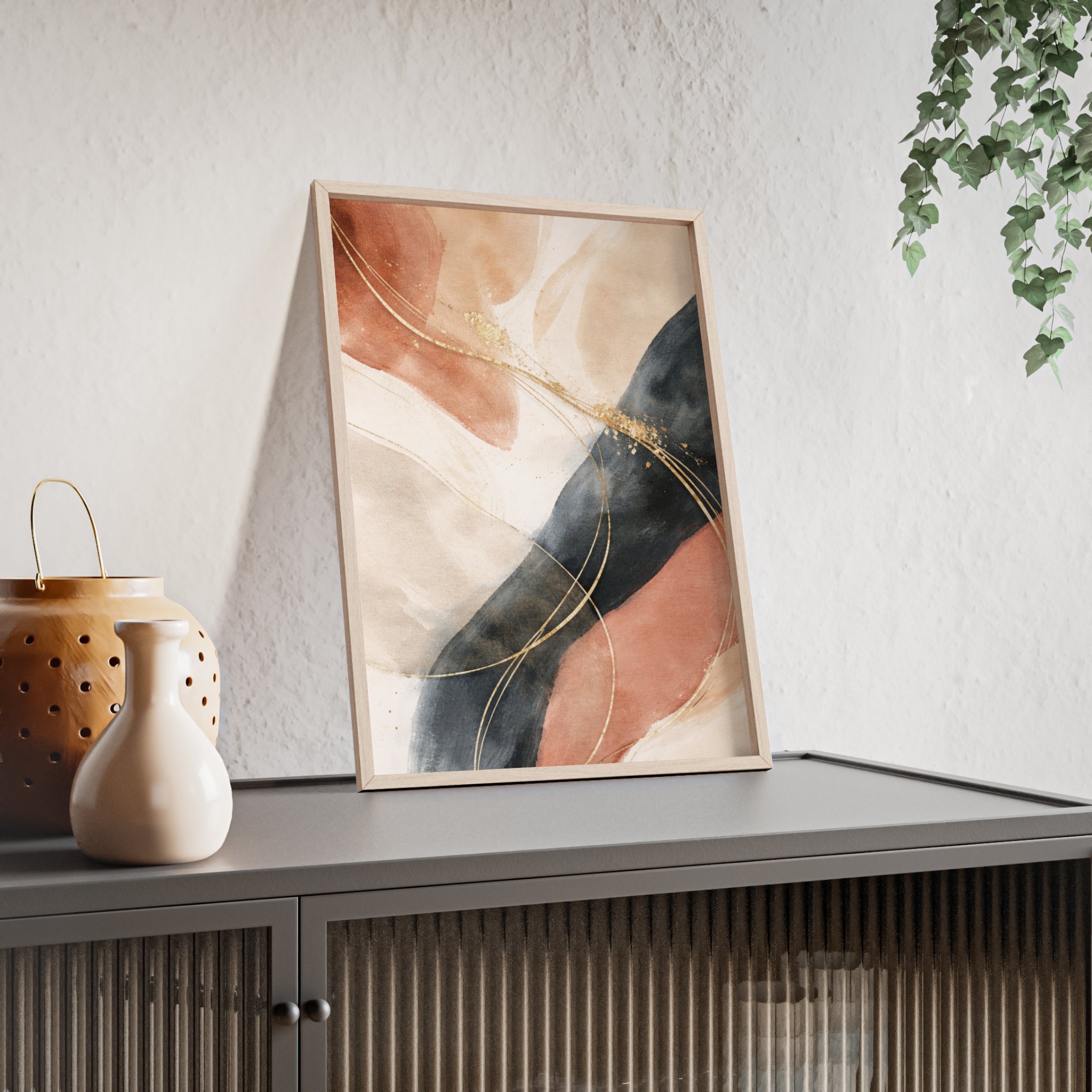 Abstract Gold Arc Framed Poster Modern Watercolor Wall Art