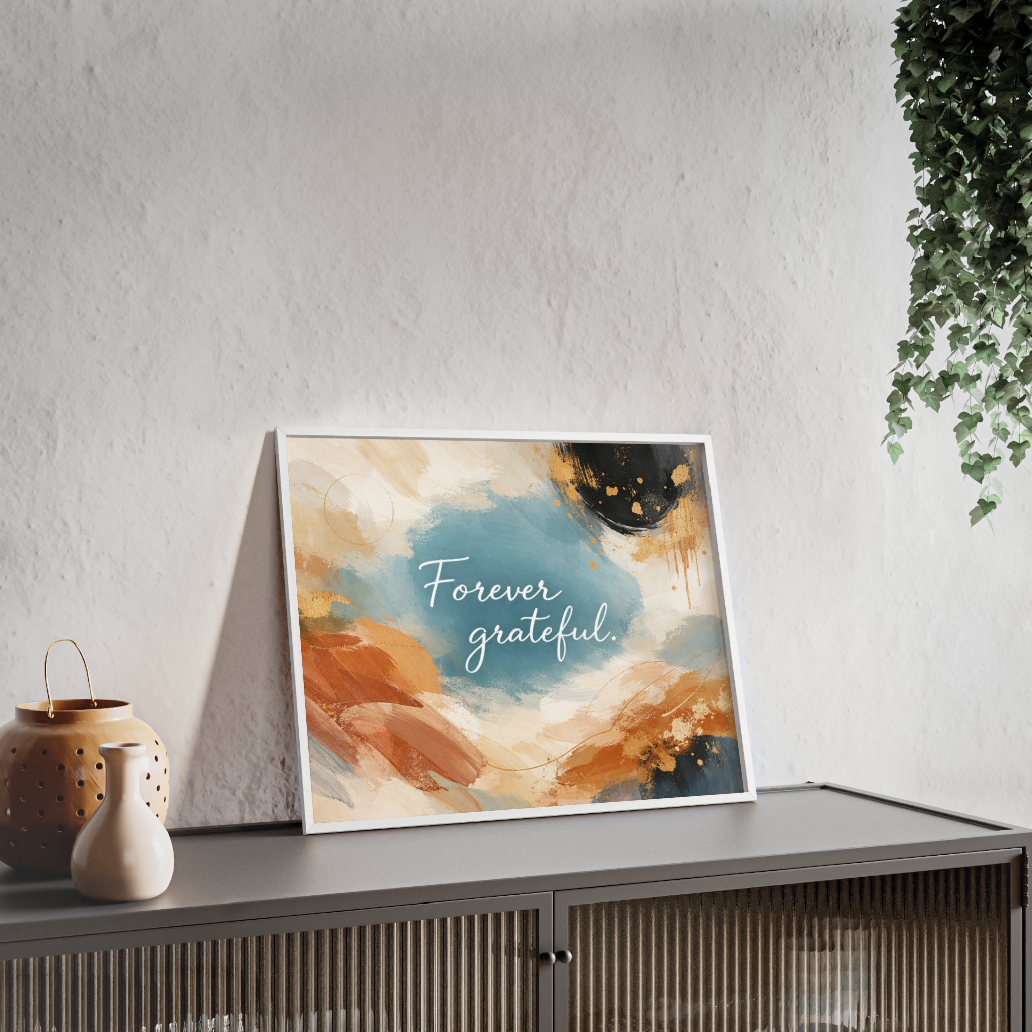 Forever Grateful Framed Poster Abstract Watercolor Wall Art