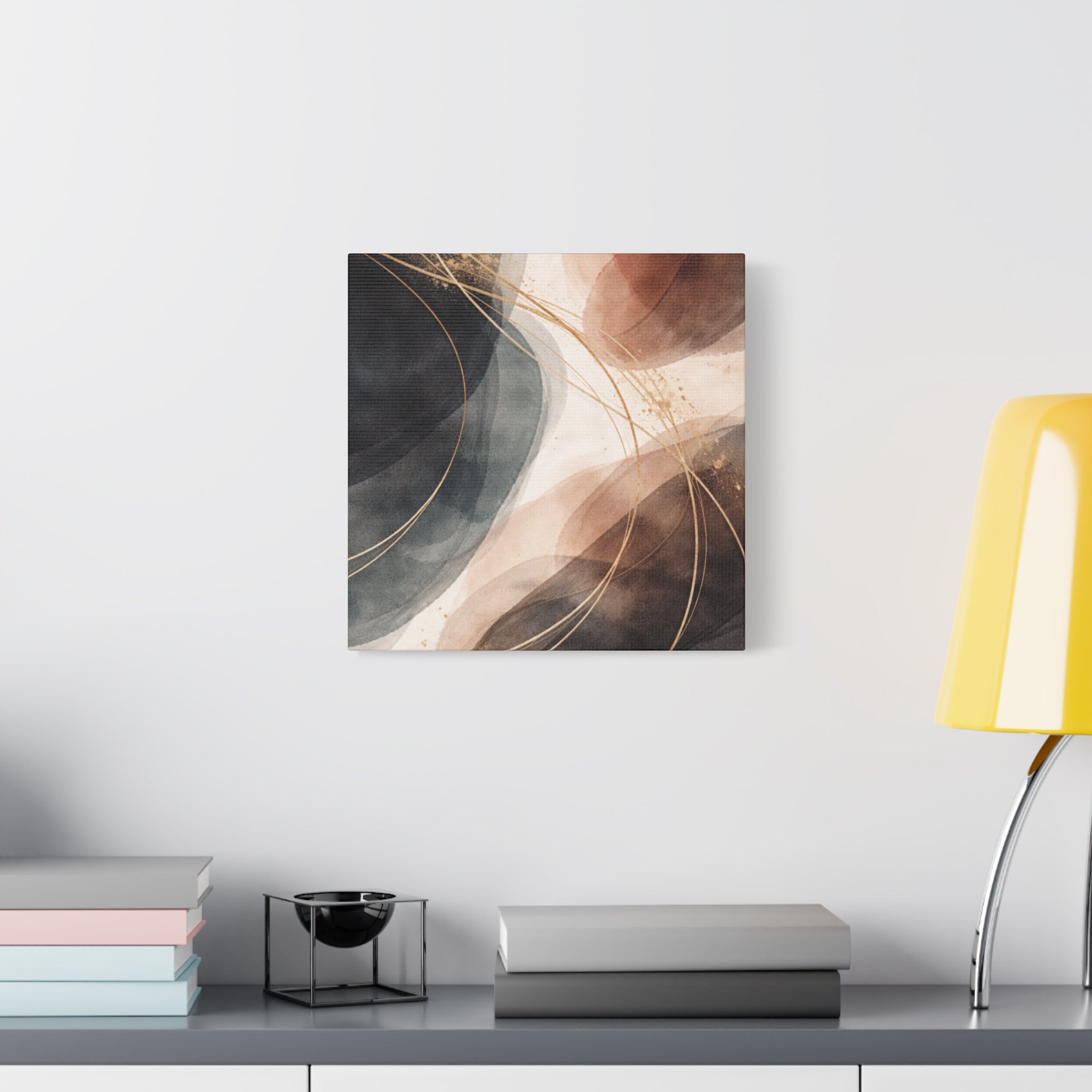 Abstract Earth Tones Matte Canvas Wall Art Modern Gold Line Accent