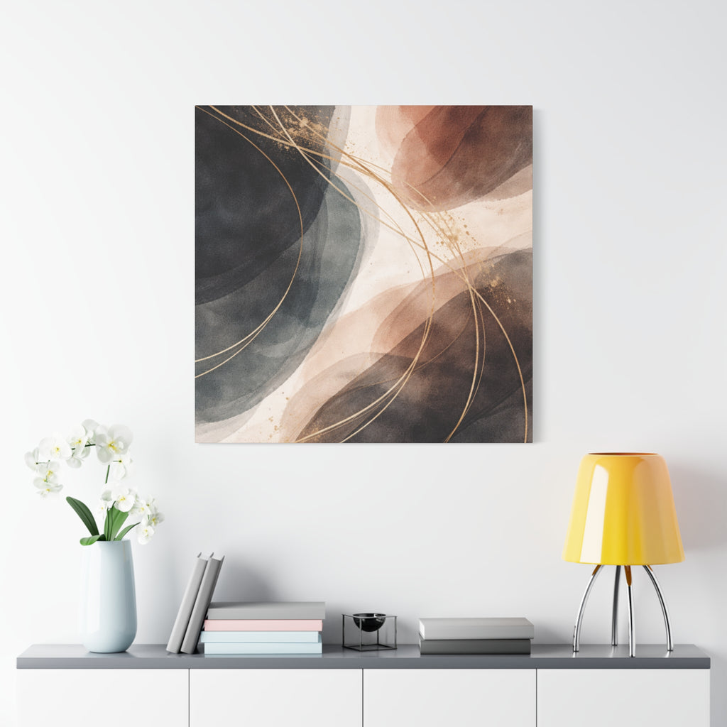 Abstract Earth Tones Matte Canvas Wall Art Modern Gold Line Accent
