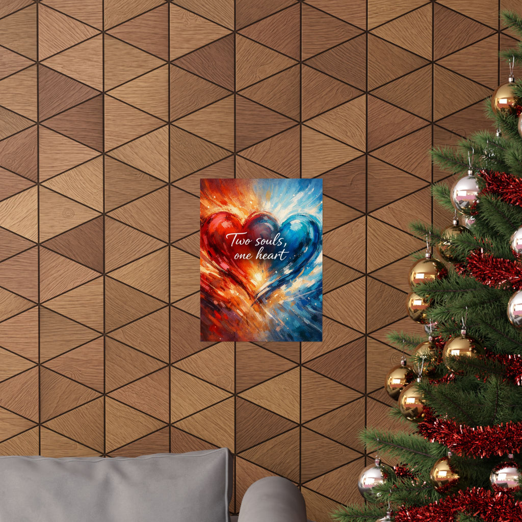 Two Souls One Heart Abstract Red and Blue Heart Matte Poster