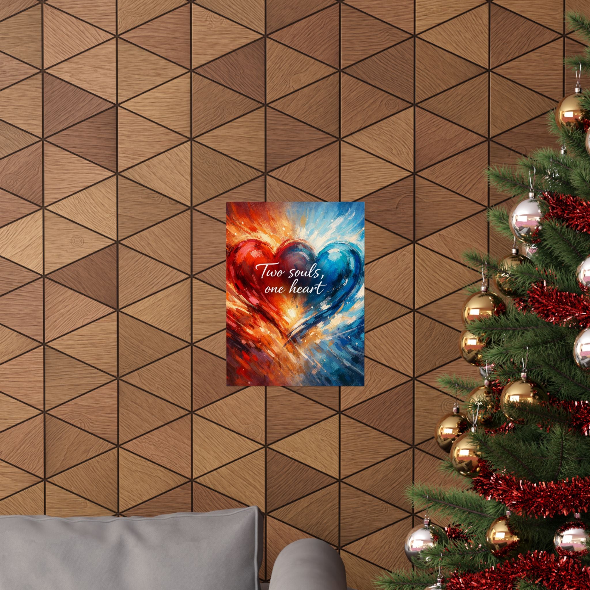Two Souls One Heart Abstract Red and Blue Heart Matte Poster