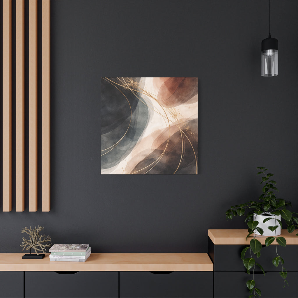Abstract Earth Tones Matte Canvas Wall Art Modern Gold Line Accent