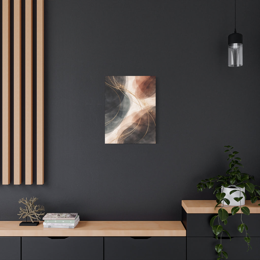 Abstract Earth Tones Matte Canvas Wall Art Modern Gold Line Accent