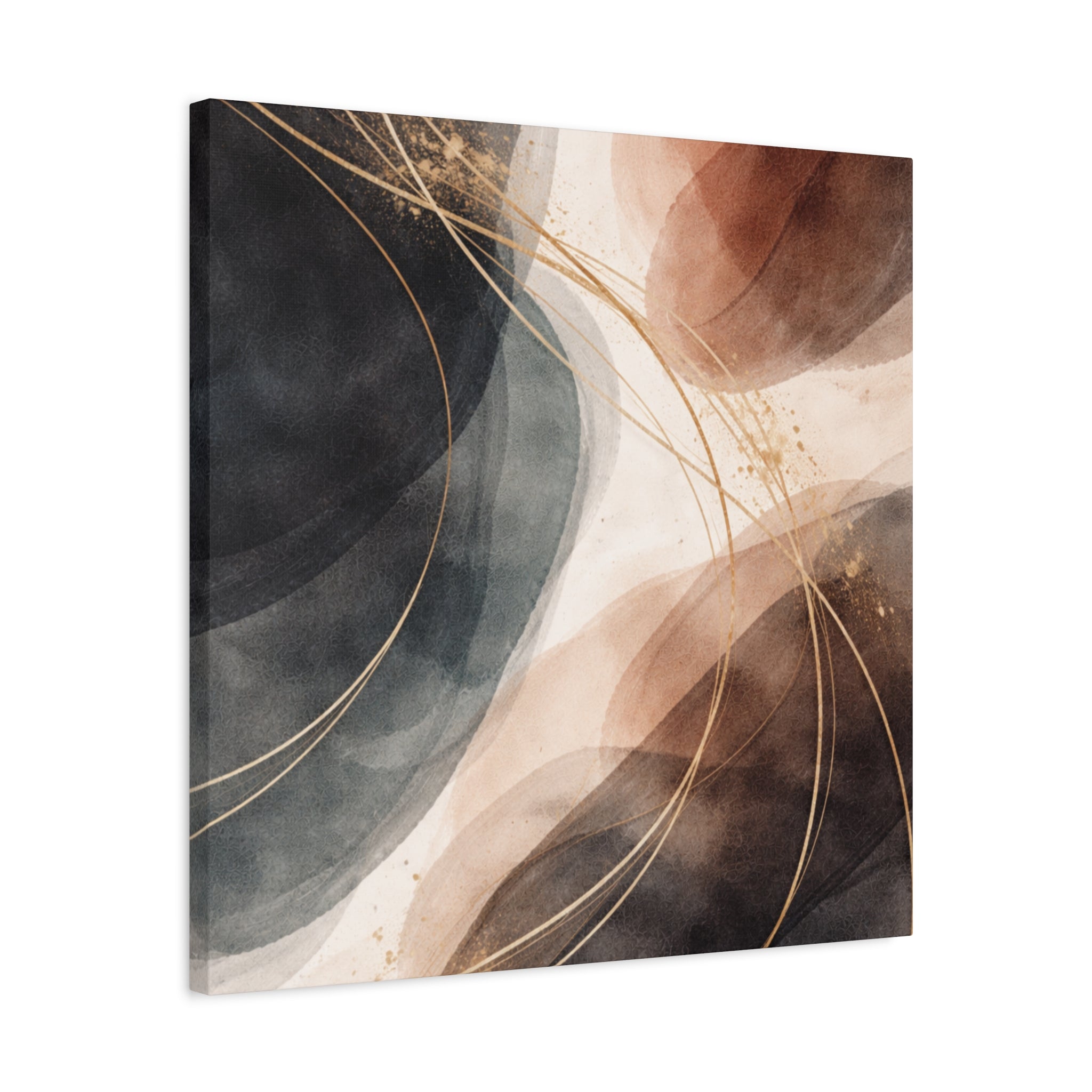 Abstract Earth Tones Matte Canvas Wall Art Modern Gold Line Accent