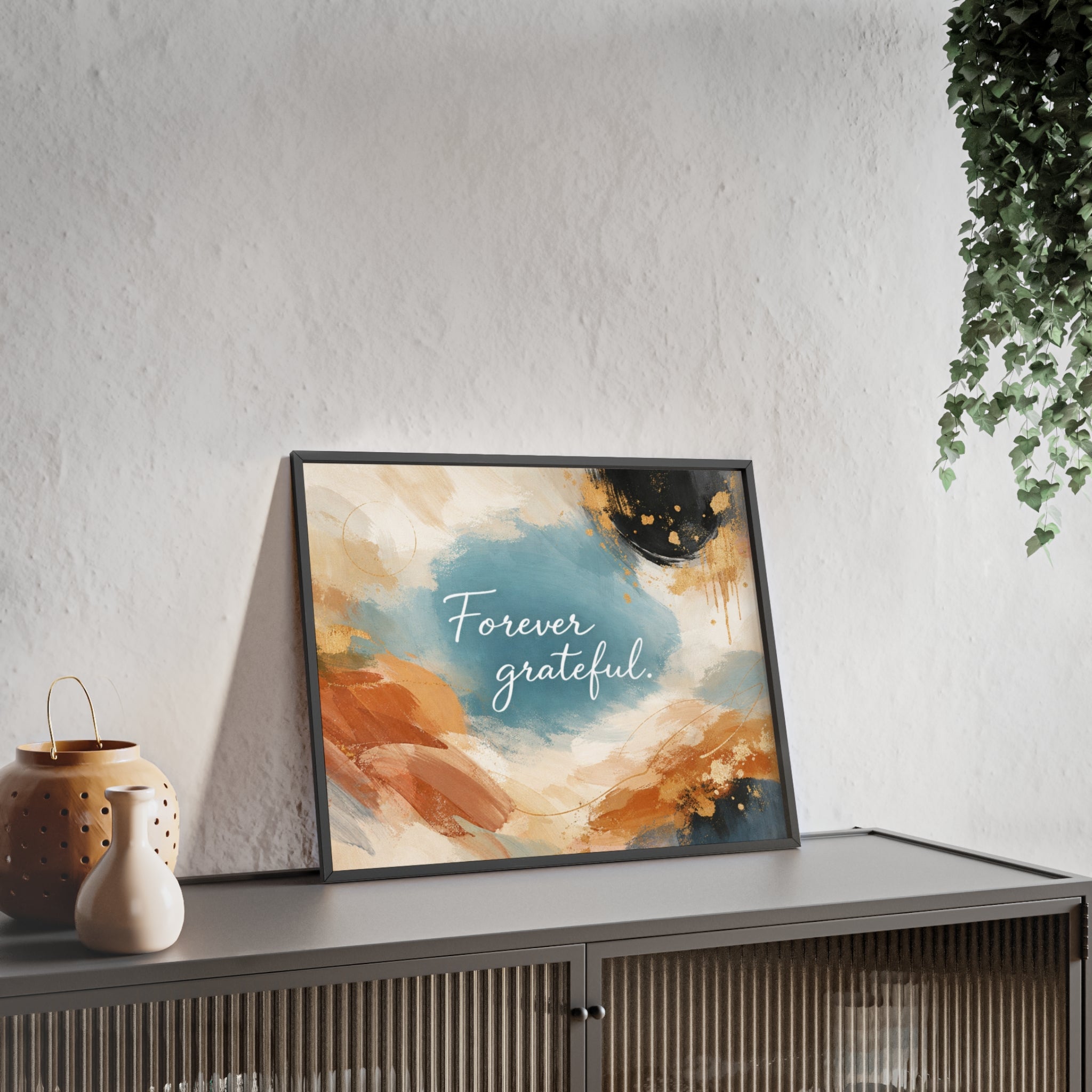 Forever Grateful Framed Poster Abstract Watercolor Wall Art