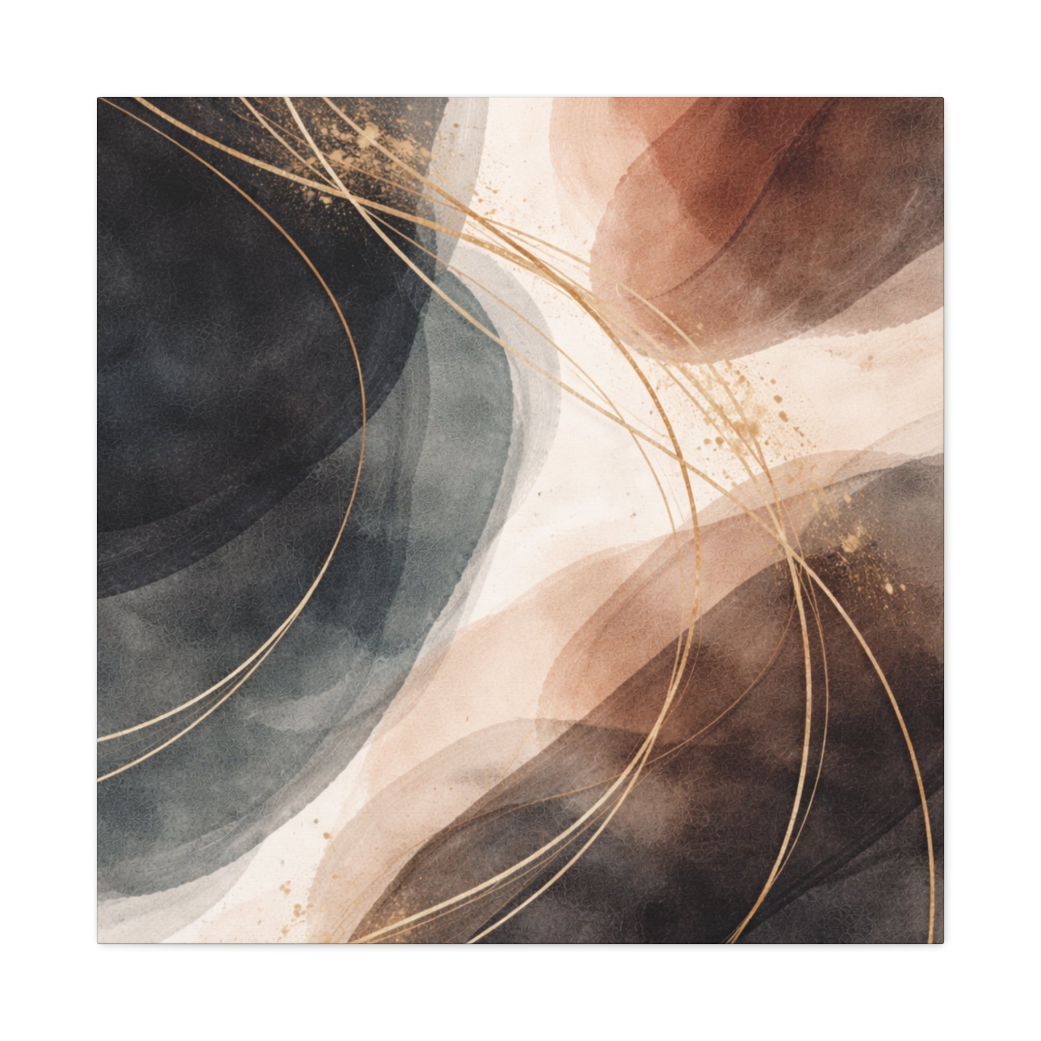 Abstract Earth Tones Matte Canvas Wall Art Modern Gold Line Accent