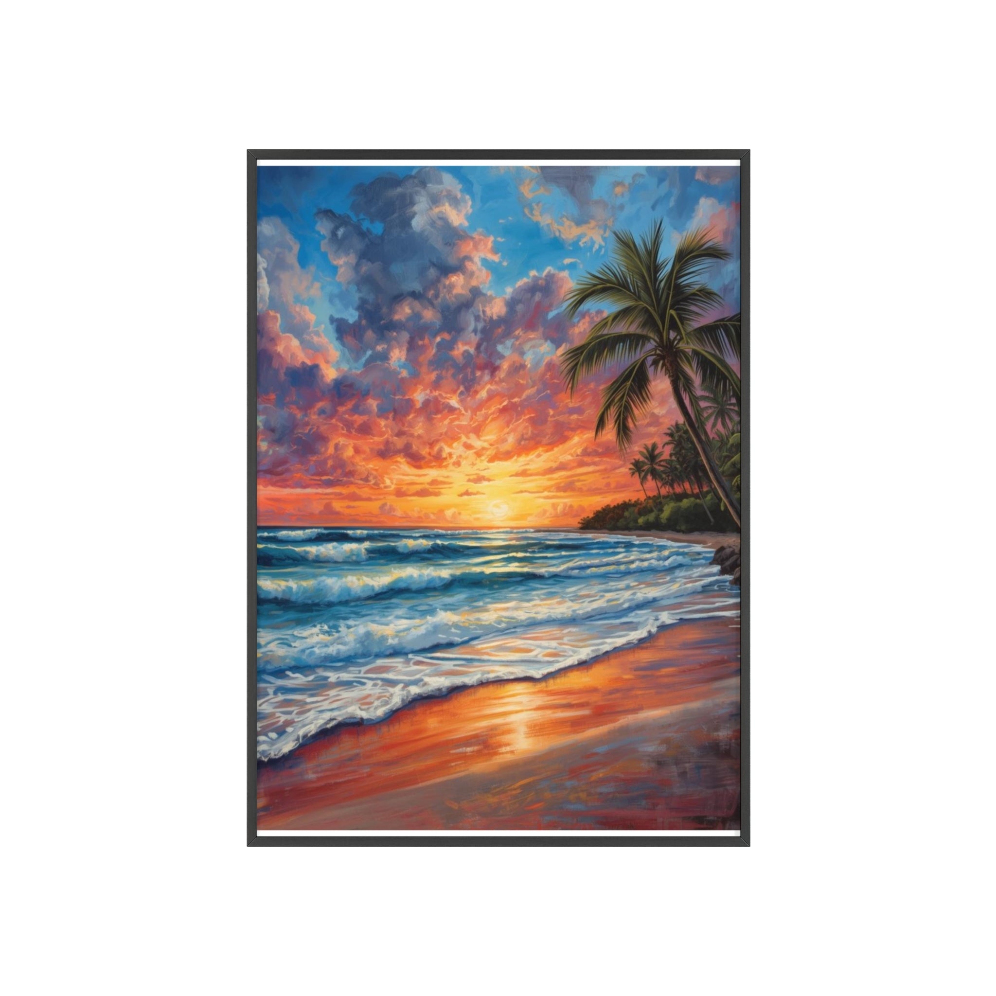 Tropical Sunset Beach Poster Framed
