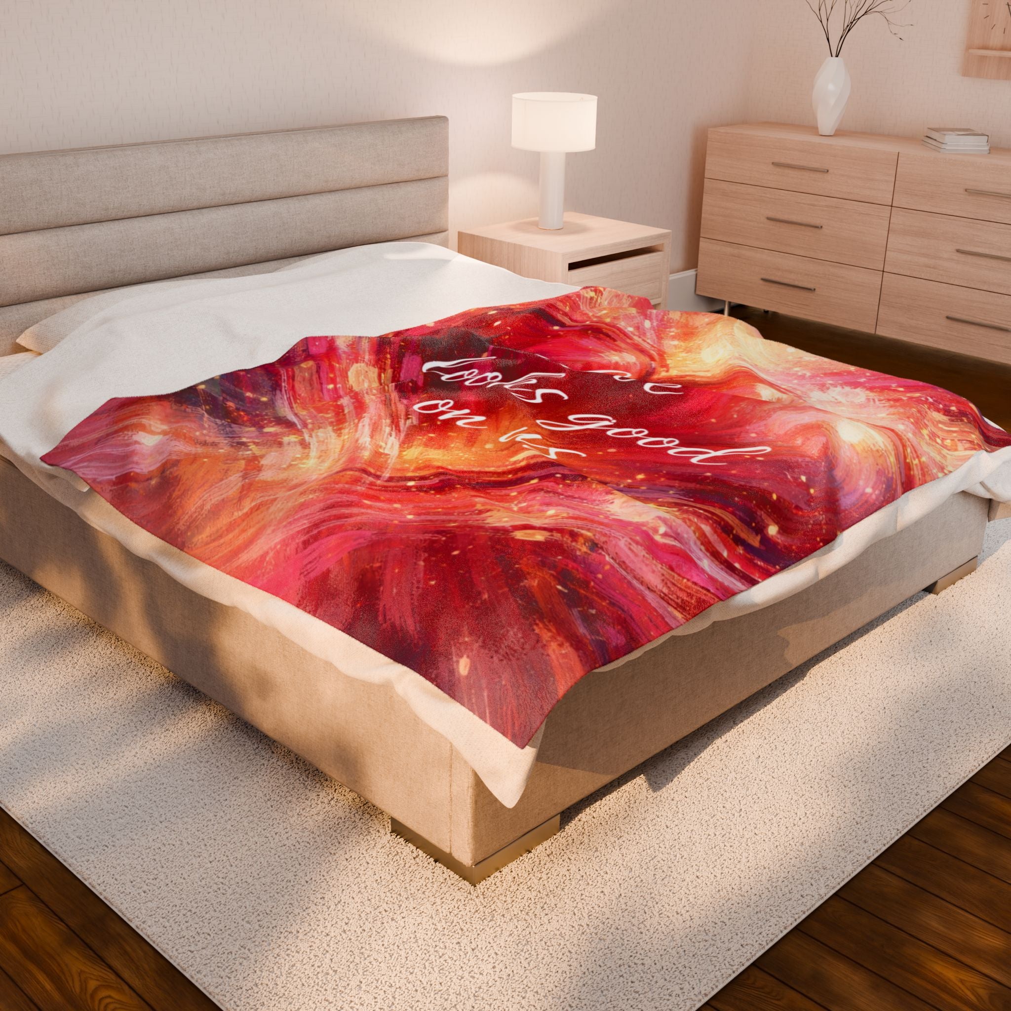 Love Looks Good On Us Heart Art Velveteen Plush Blanket Romantic Throw