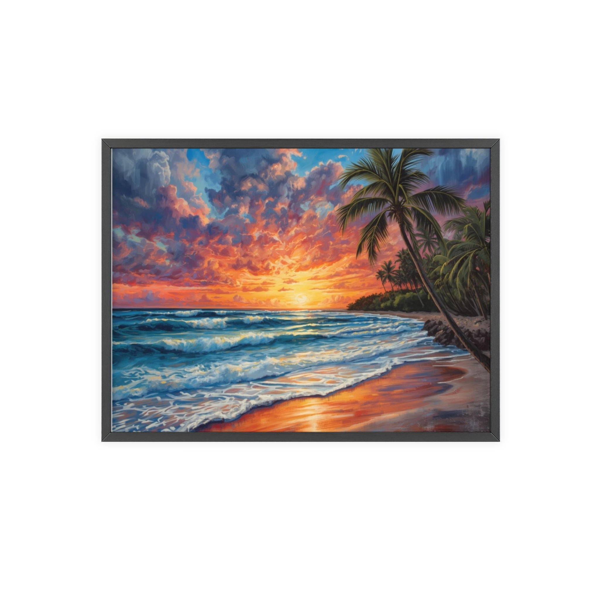 Tropical Sunset Beach Poster Framed
