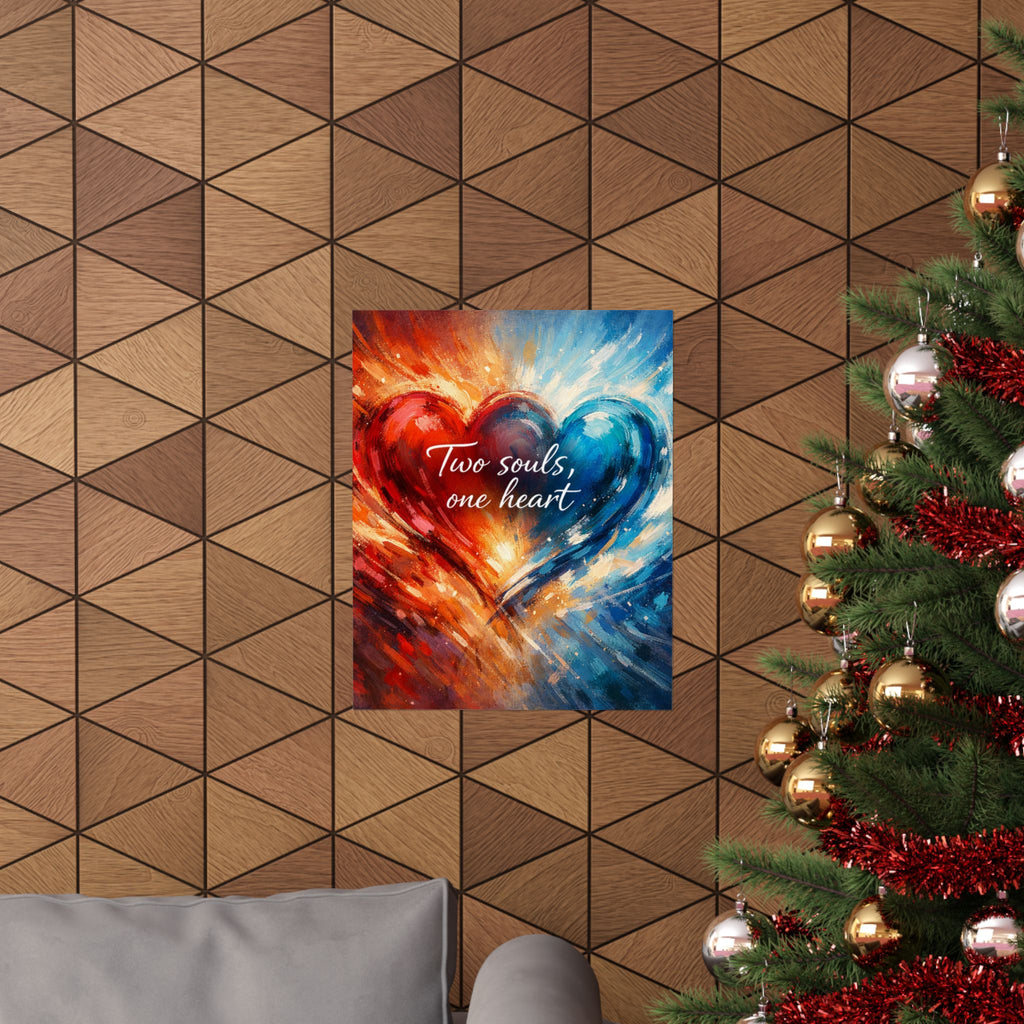 Two Souls One Heart Abstract Red and Blue Heart Matte Poster