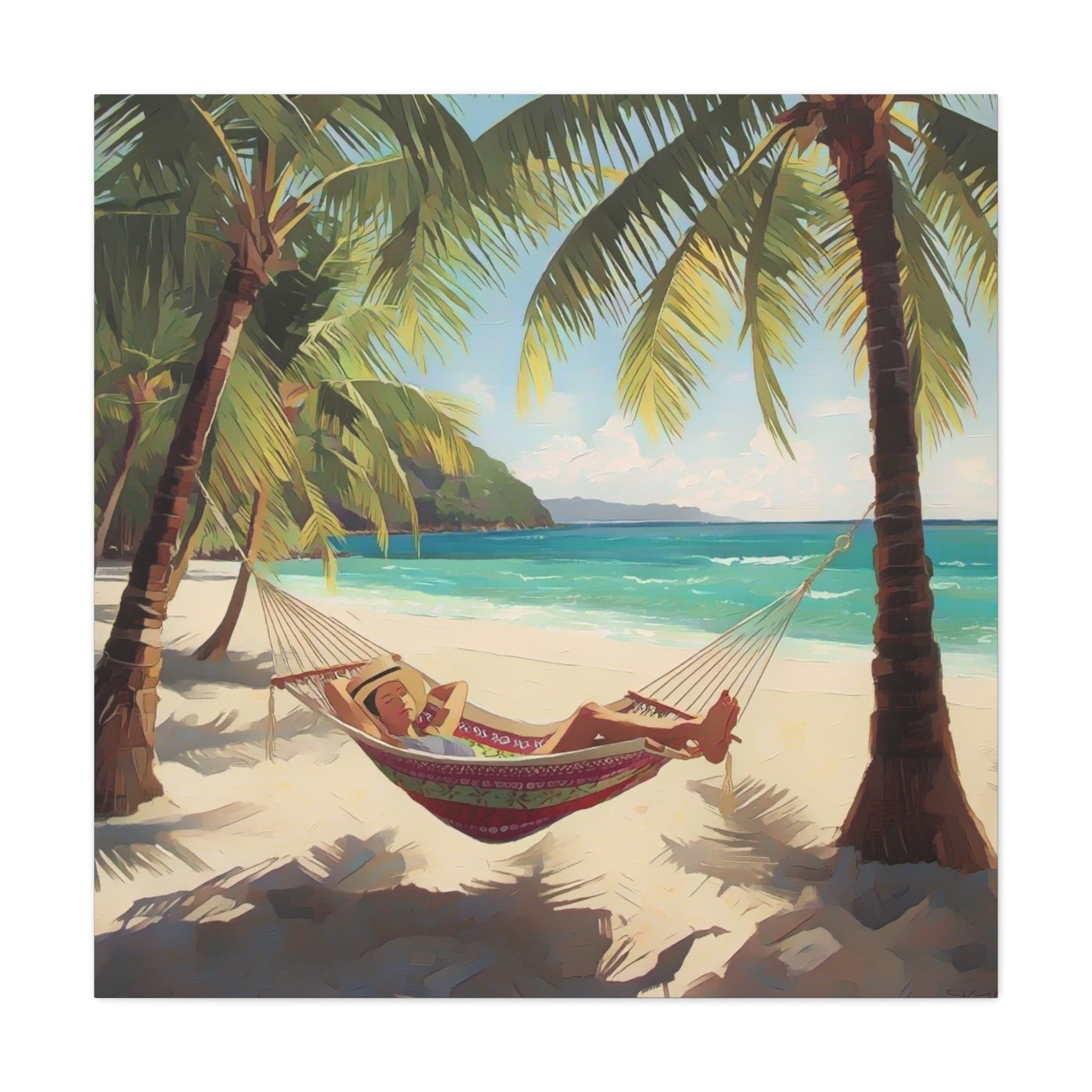 Tropical Beach Hammock Canvas Wall Art