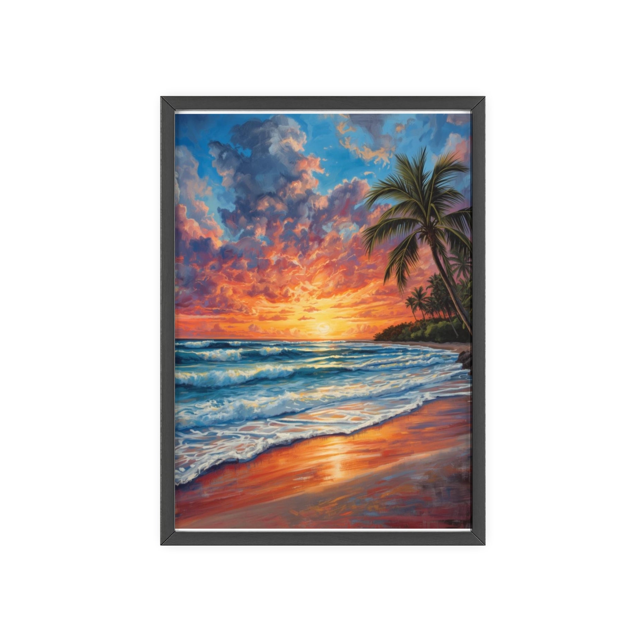 Tropical Sunset Beach Poster Framed