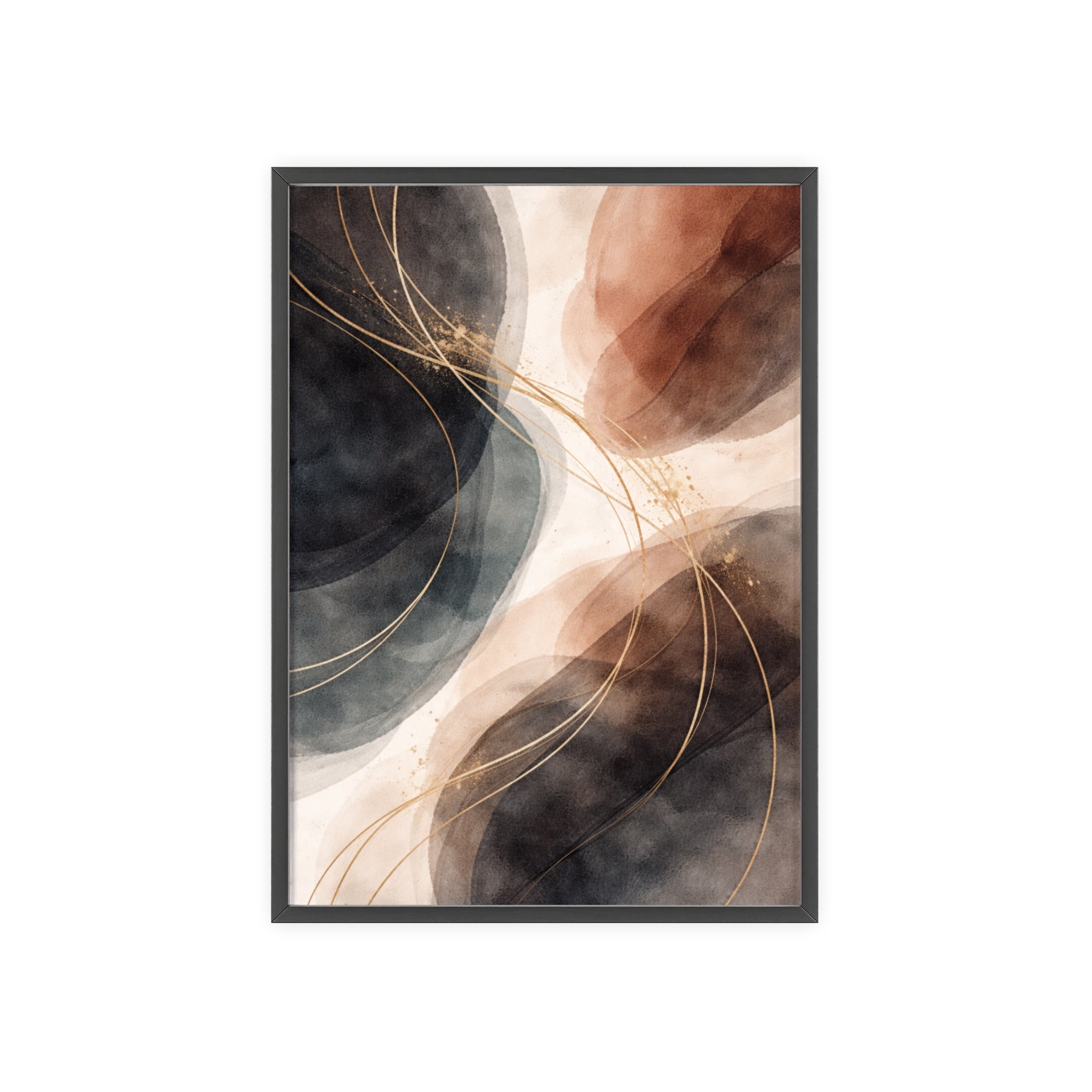 Abstract Earth Tones Poster with Wooden Frame Modern Minimal Wall Art