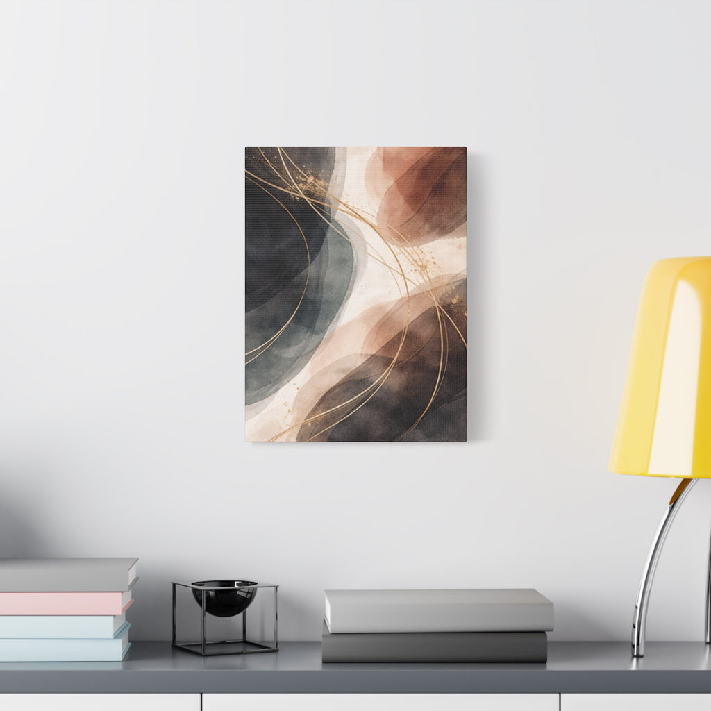 Abstract Earth Tones Matte Canvas Wall Art Modern Gold Line Accent