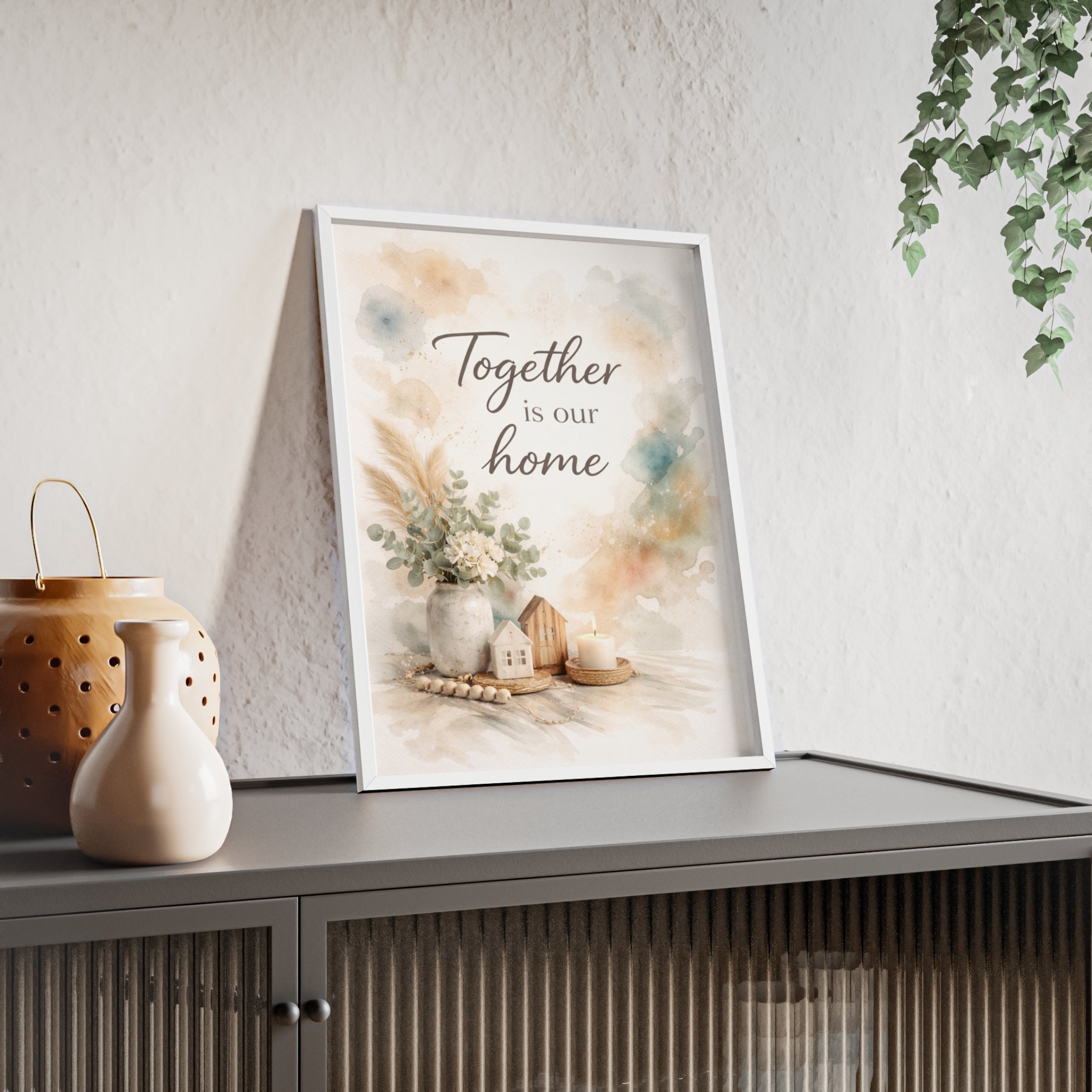 Together Is Our Home Framed Poster Cozy Watercolor Floral Wall Art