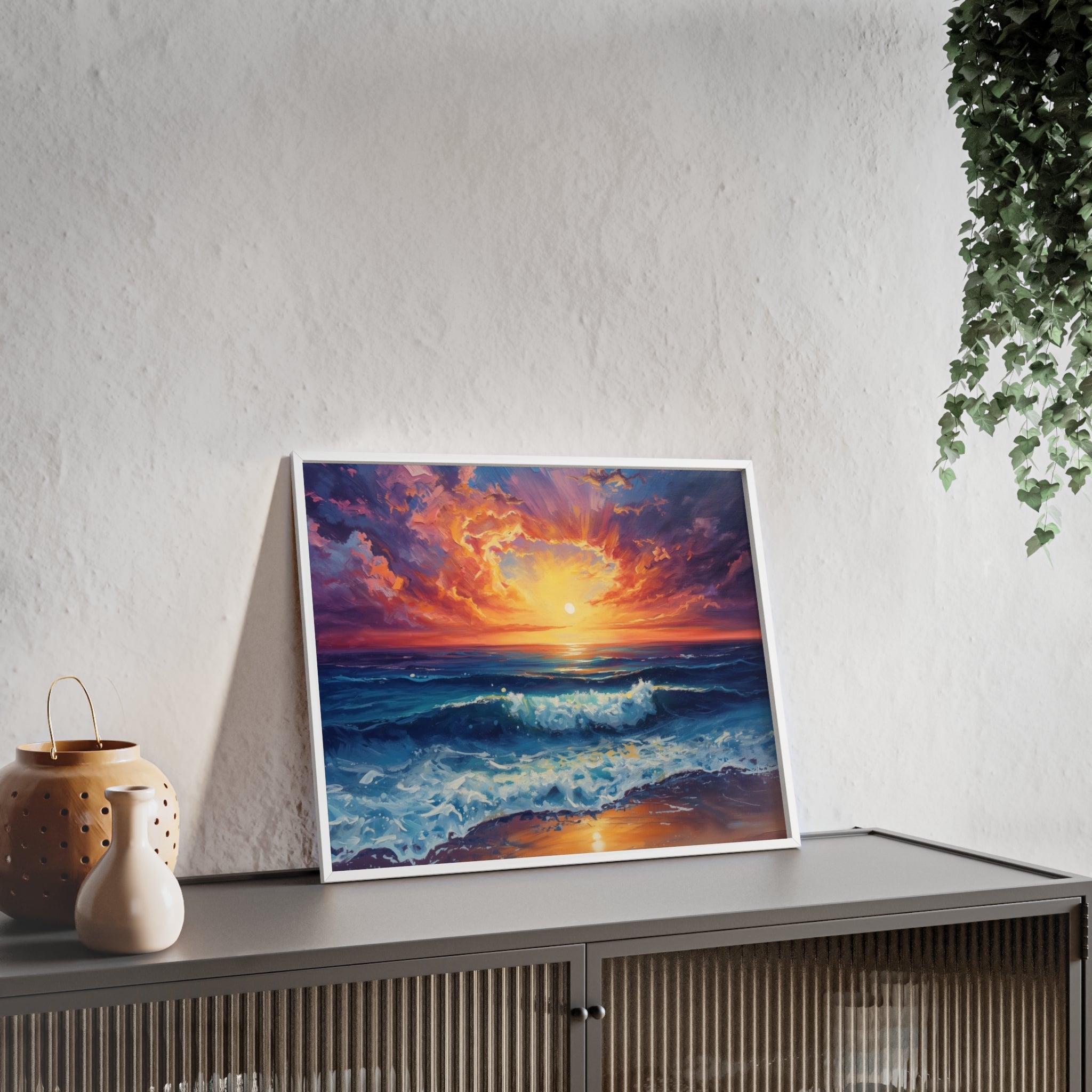 Sunset Ocean Vibrant Seascape Framed Poster