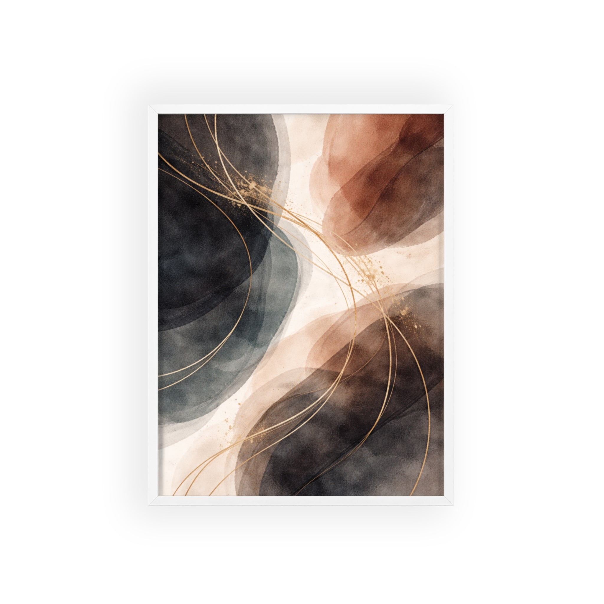 Abstract Earth Tones Poster with Wooden Frame Modern Minimal Wall Art