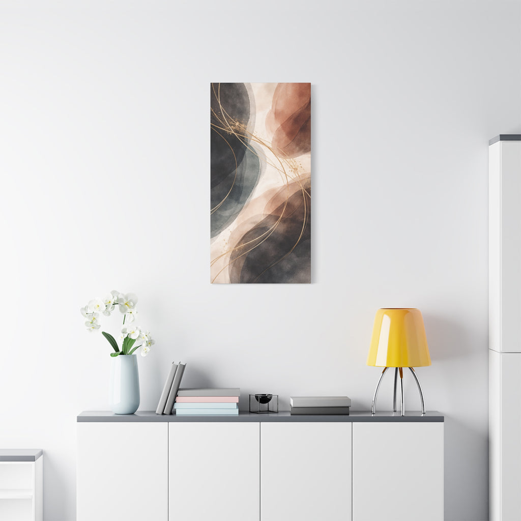 Abstract Earth Tones Matte Canvas Wall Art Modern Gold Line Accent