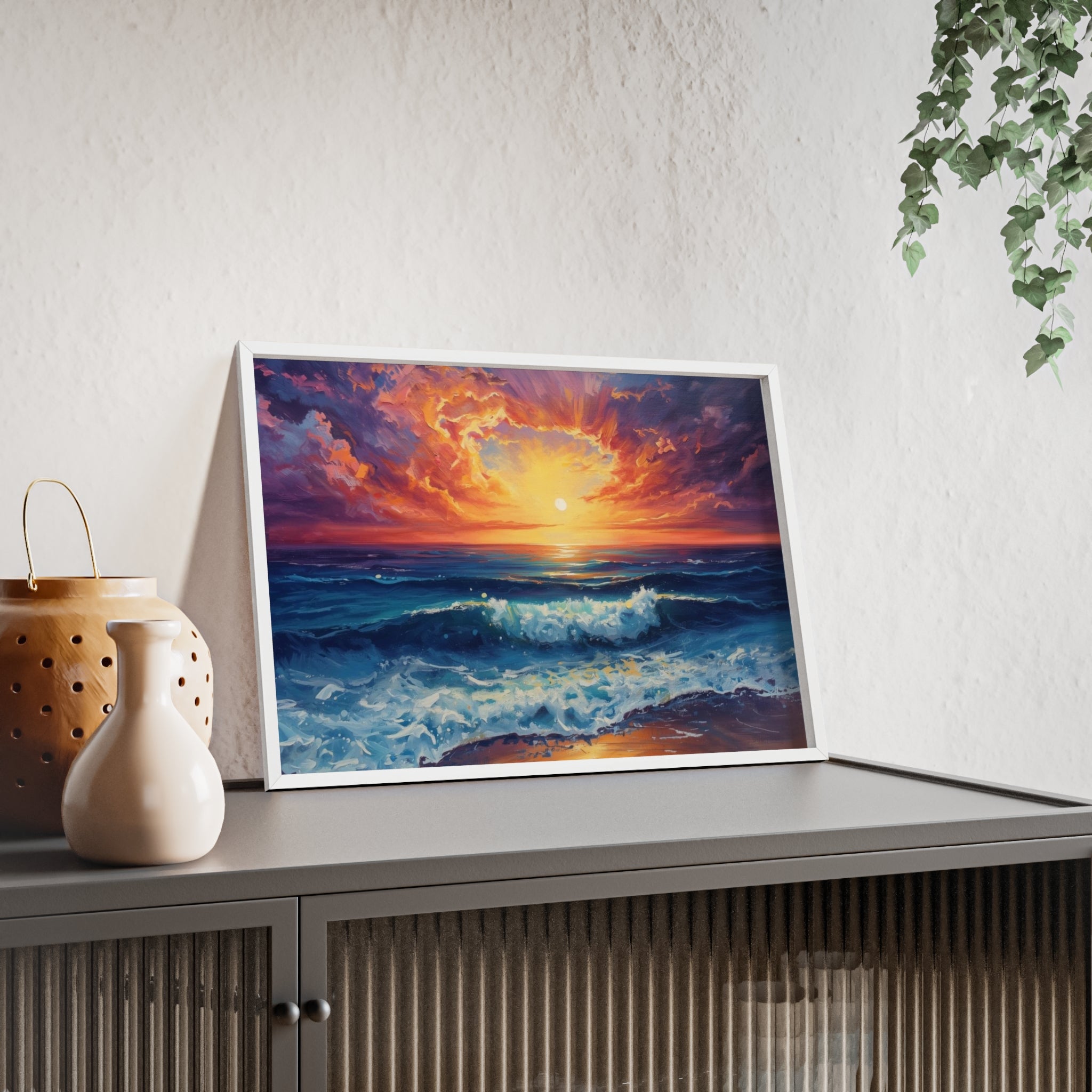 Sunset Ocean Vibrant Seascape Framed Poster