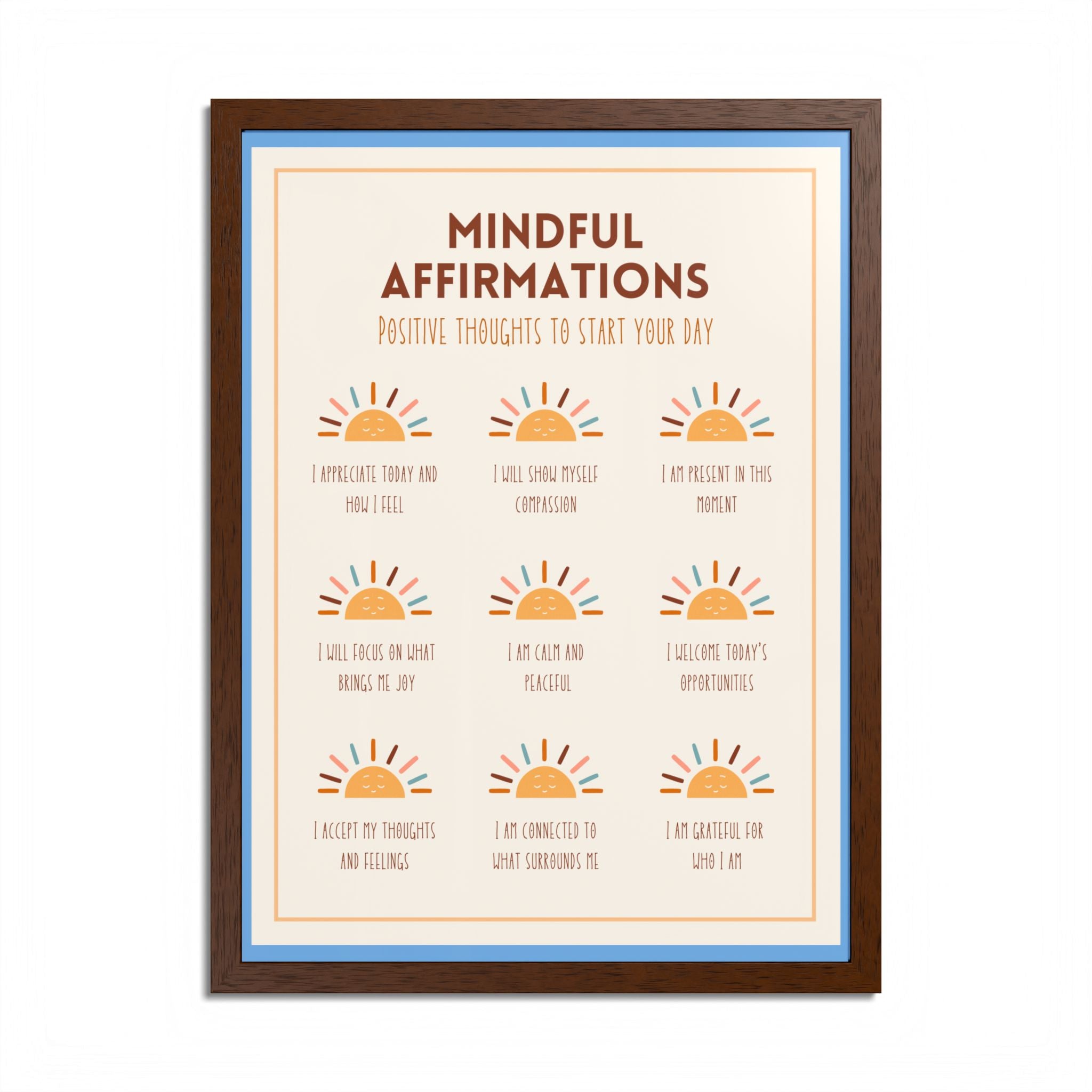 Mindful Affirmations: Positive Thoughts to Start Your Day Framed Poster