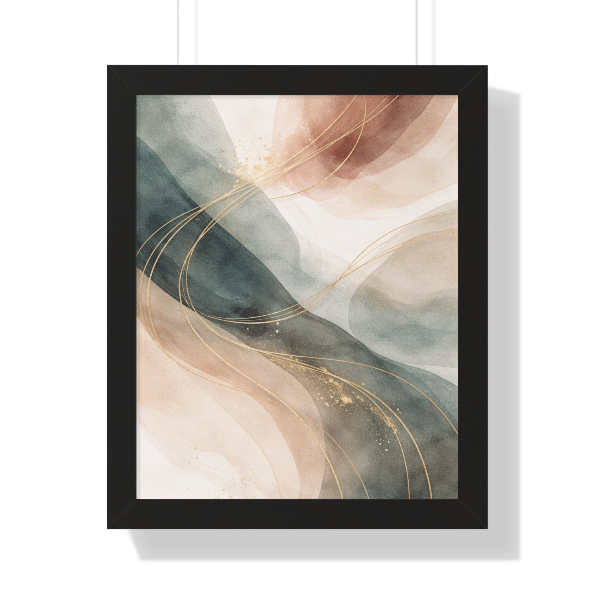 Abstract Blush & Teal Framed Poster Gold Accent Vertical Wall Art