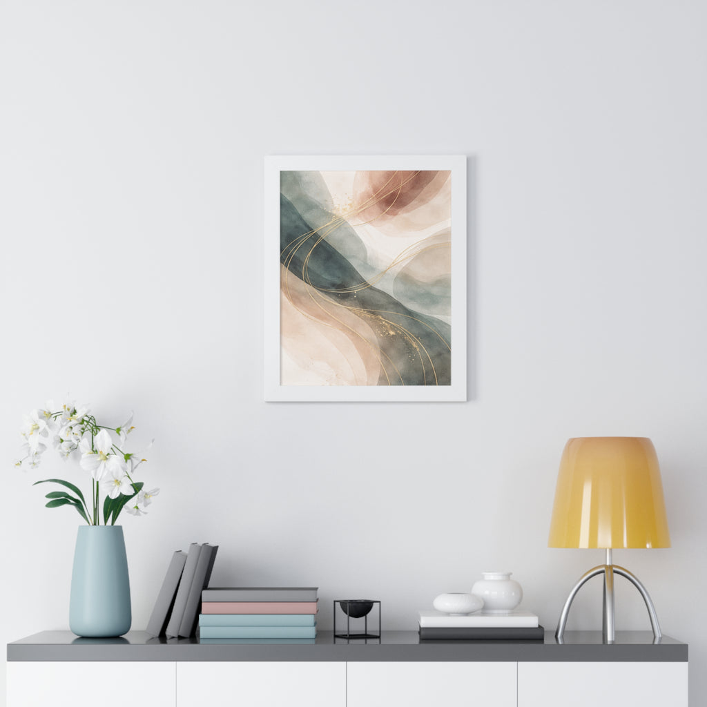 Abstract Blush & Teal Framed Poster Gold Accent Vertical Wall Art