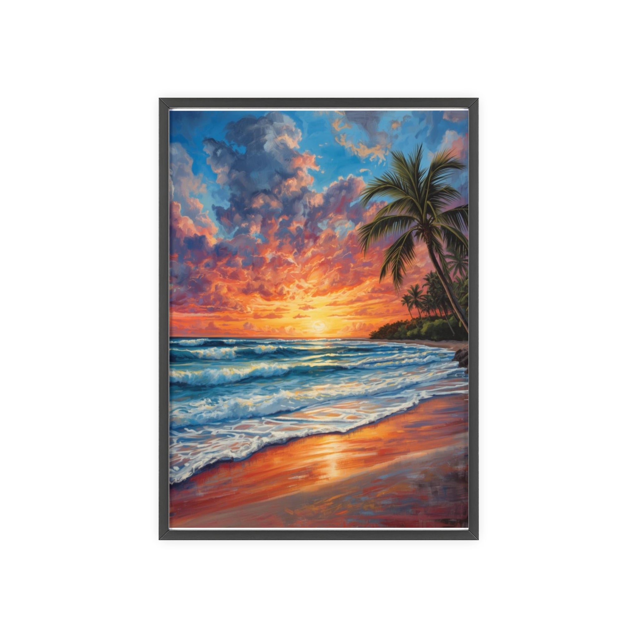Tropical Sunset Beach Poster Framed