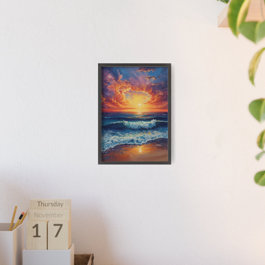Sunset Ocean Vibrant Seascape Framed Poster