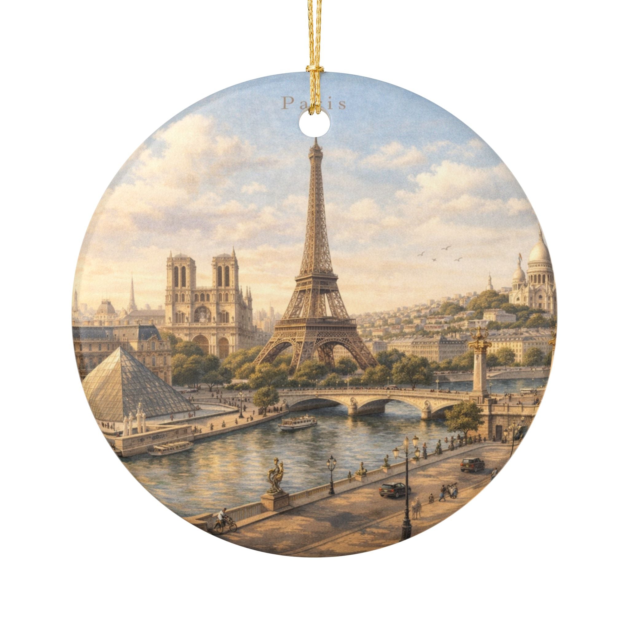 Paris Skyline Ceramic Ornament — Eiffel Tower & Notre-Dame Holiday Decoration