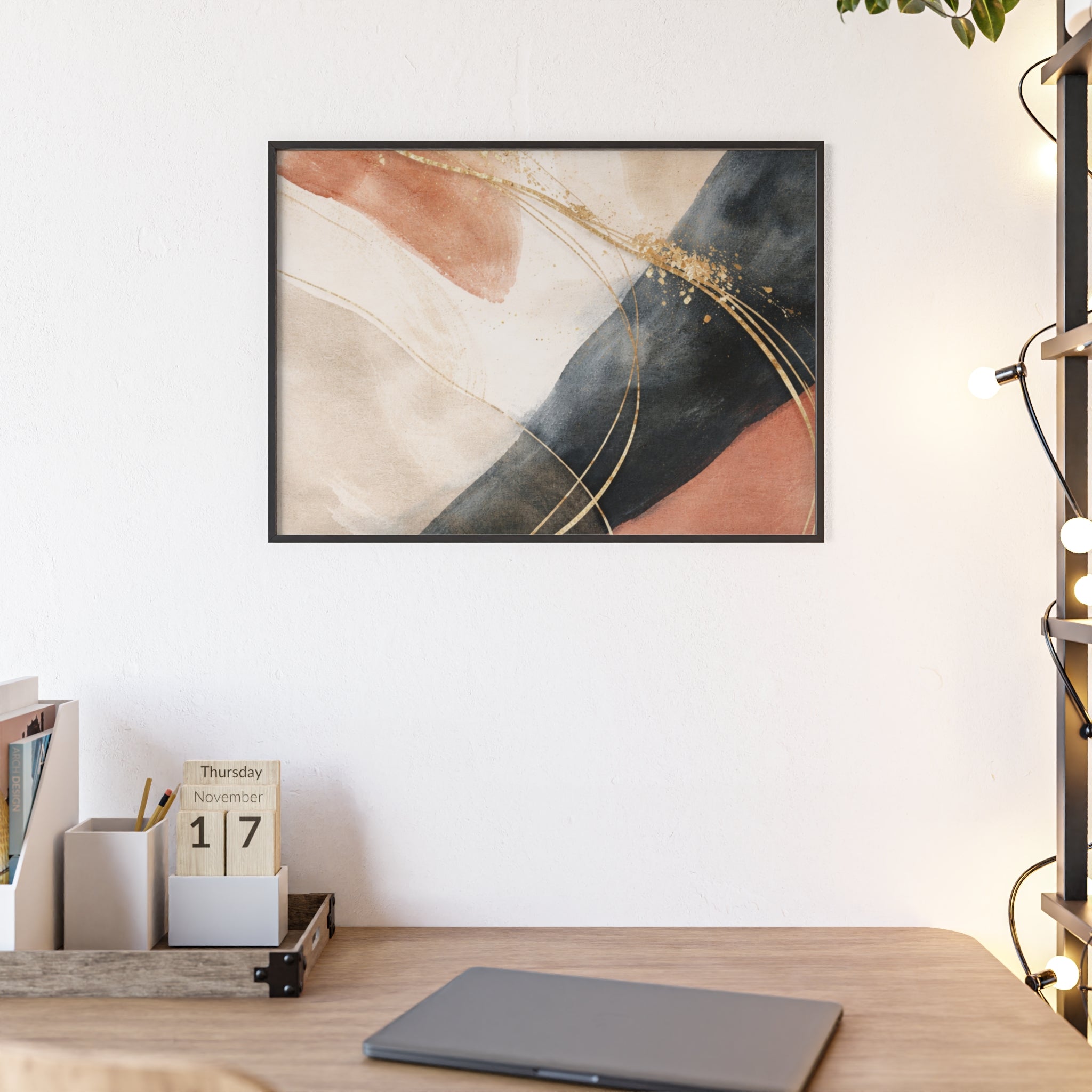 Abstract Gold Arc Framed Poster Modern Watercolor Wall Art