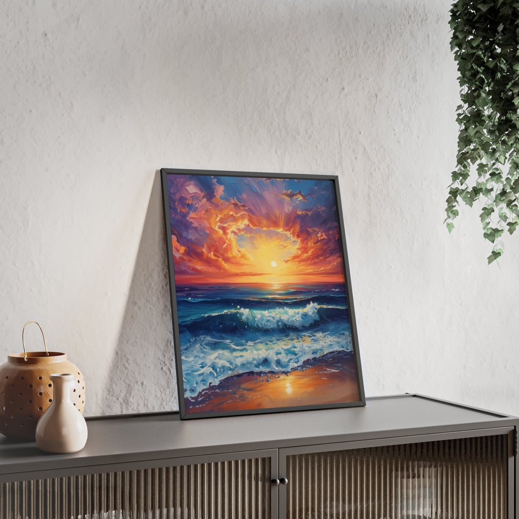 Sunset Ocean Vibrant Seascape Framed Poster