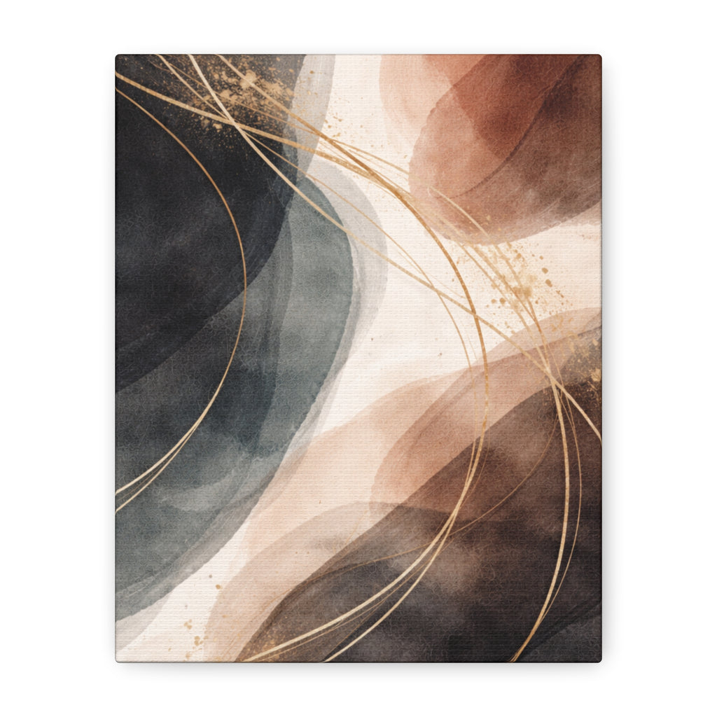 Abstract Earth Tones Matte Canvas Wall Art Modern Gold Line Accent