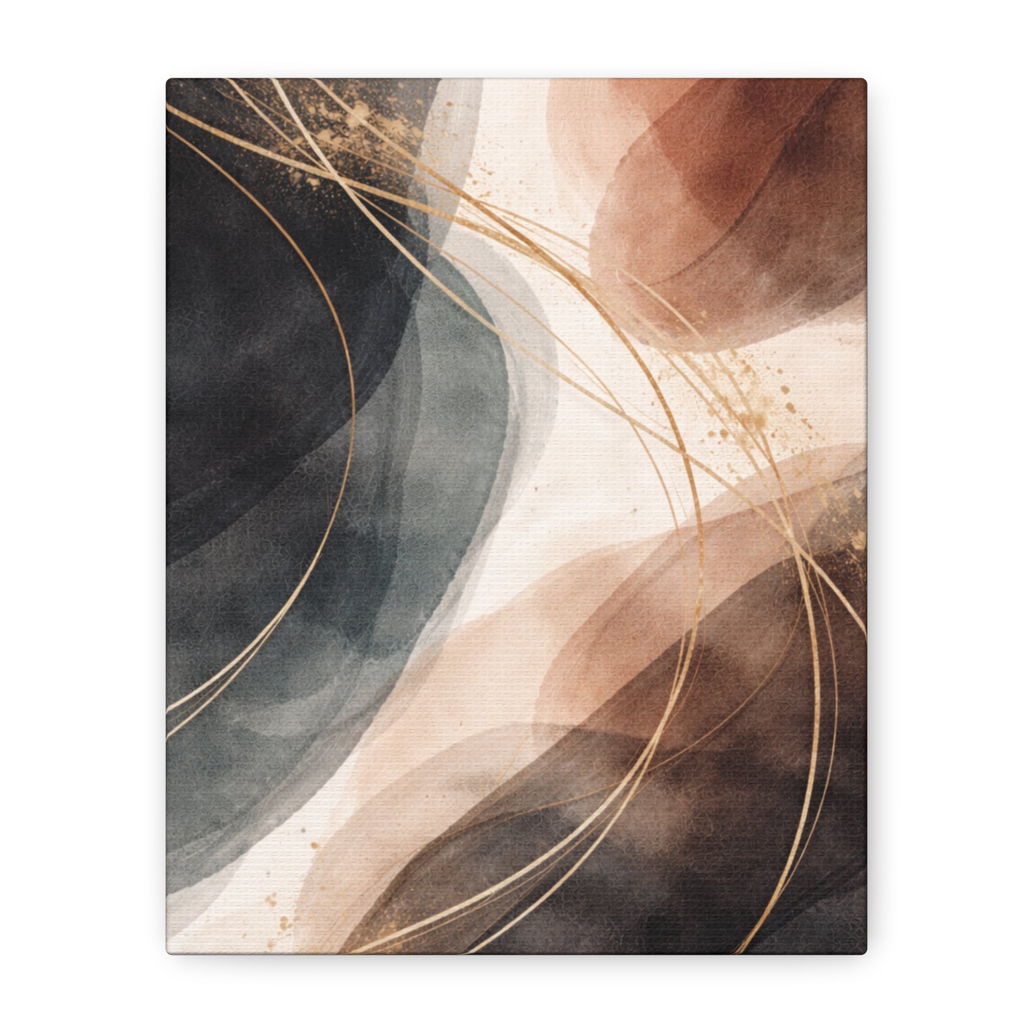 Abstract Earth Tones Matte Canvas Wall Art Modern Gold Line Accent